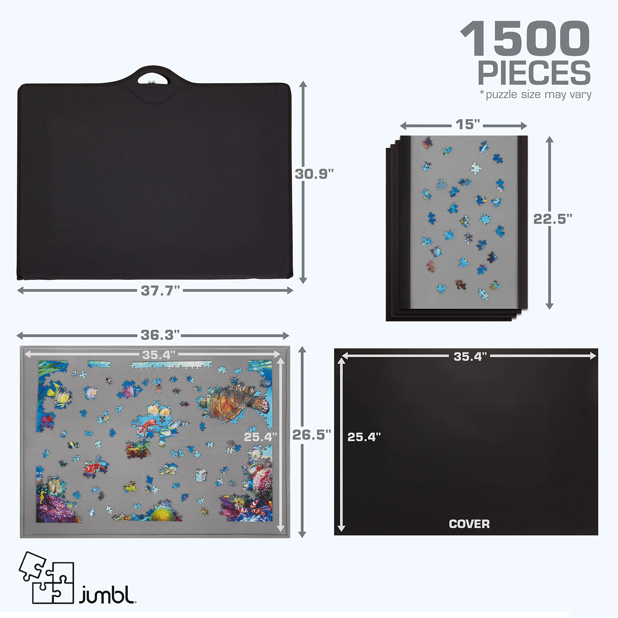 Jumbl 1500-Piece Puzzle Case, Portable Puzzle Board & Travel Case with Trays & Handle - Black - Image 4