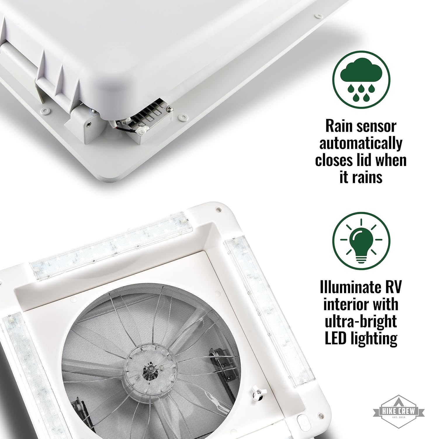16” RV Roof Vent Fan, 12V 10-Speed RV Fan with LED Light, Rain Sensor & Remote - Image 13