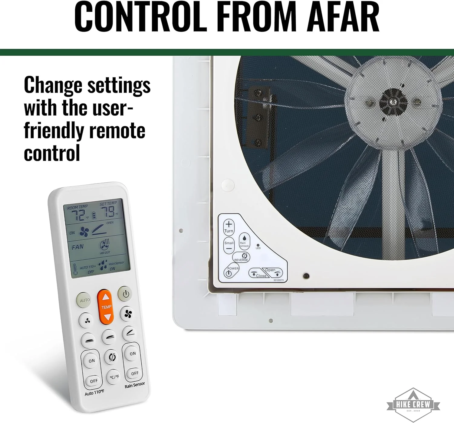 16” RV Roof Vent Fan, 12V 10-Speed RV Fan with LED Light, Rain Sensor & Remote - Image 3