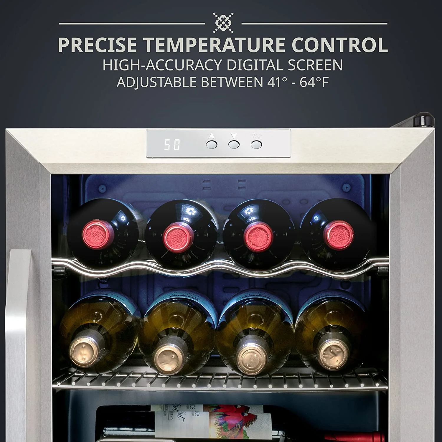 12 Bottle Wine Fridge, Freestanding Stainless Steel Wine Refrigerator w/Lock - Image 5