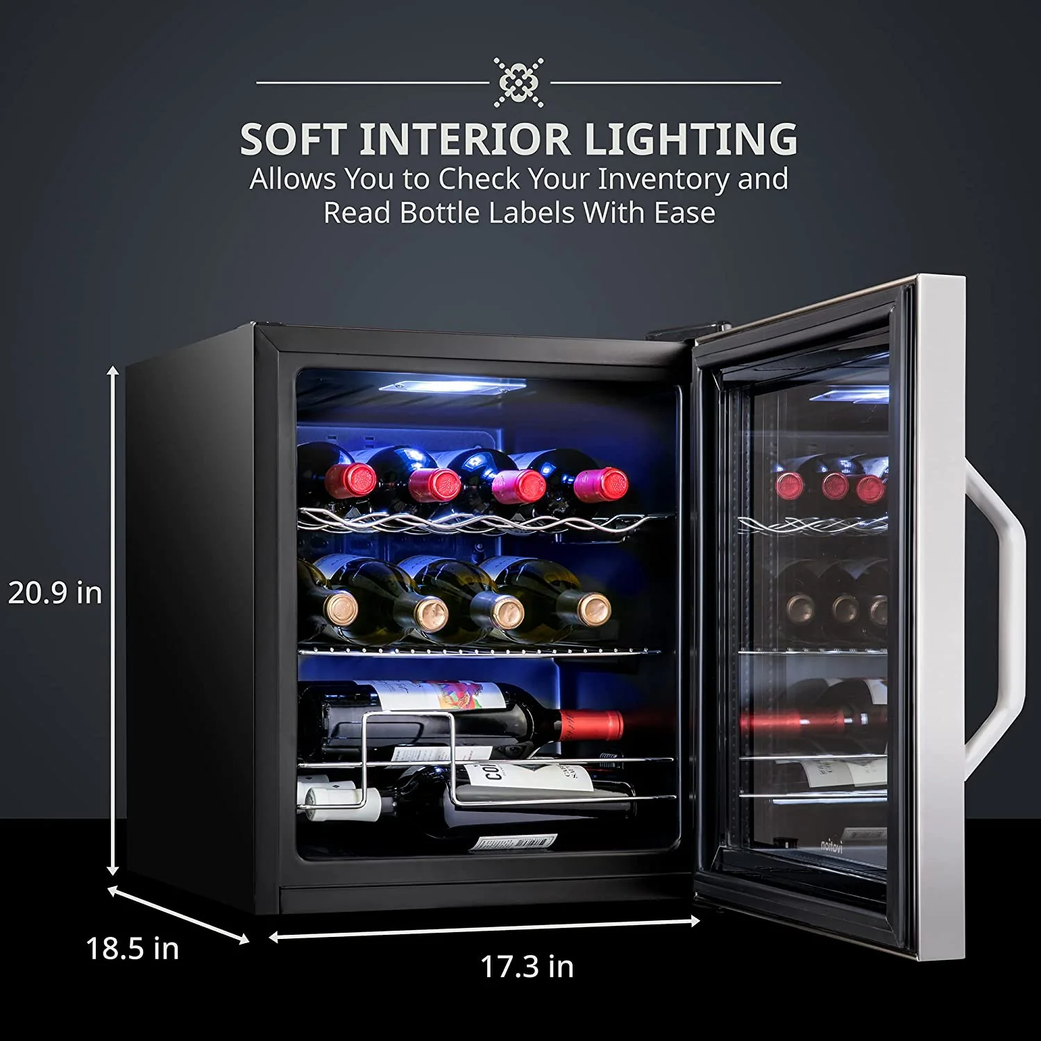 12 Bottle Wine Fridge, Freestanding Stainless Steel Wine Refrigerator w/Lock - Image 7