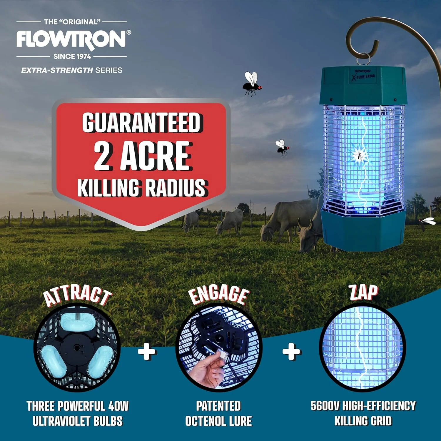Flowtron 2 Acre Bug Zapper with Flowtron Fancy Wall Bracket & Flowtron Mosquito Cartridge - Image 2