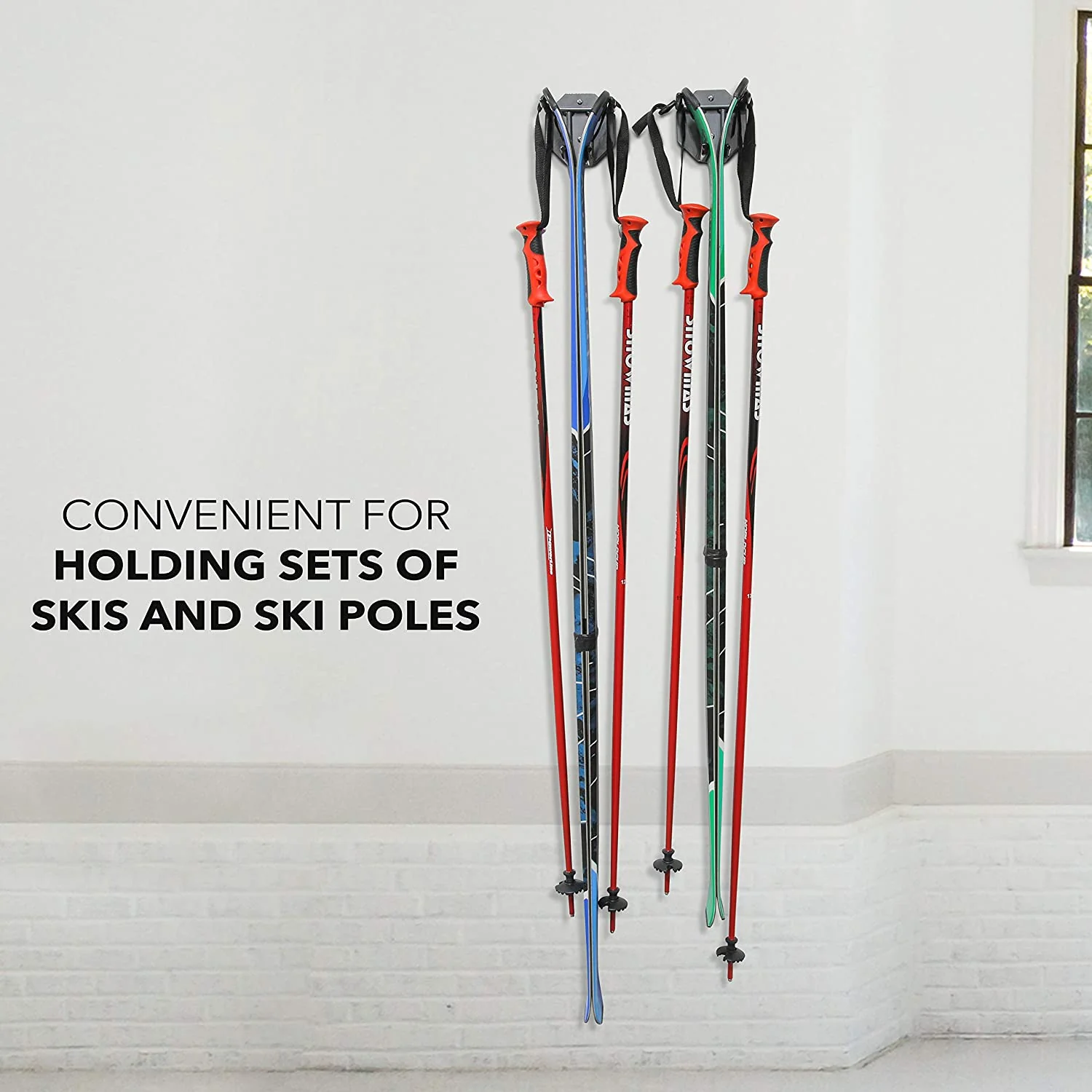Ski Wall Rack, Holds 2 Pairs of Skis & Skiing Poles or Snowboard - Image 3