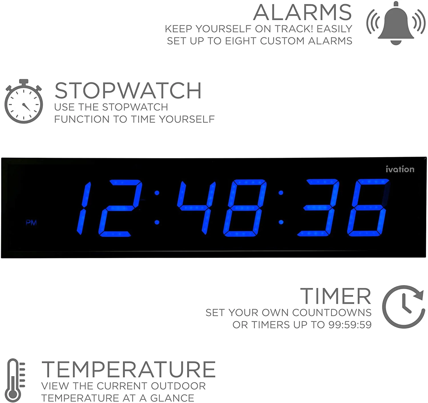 24'' Large Digital Wall Clock, LED Digital Clock with Remote - Image 3