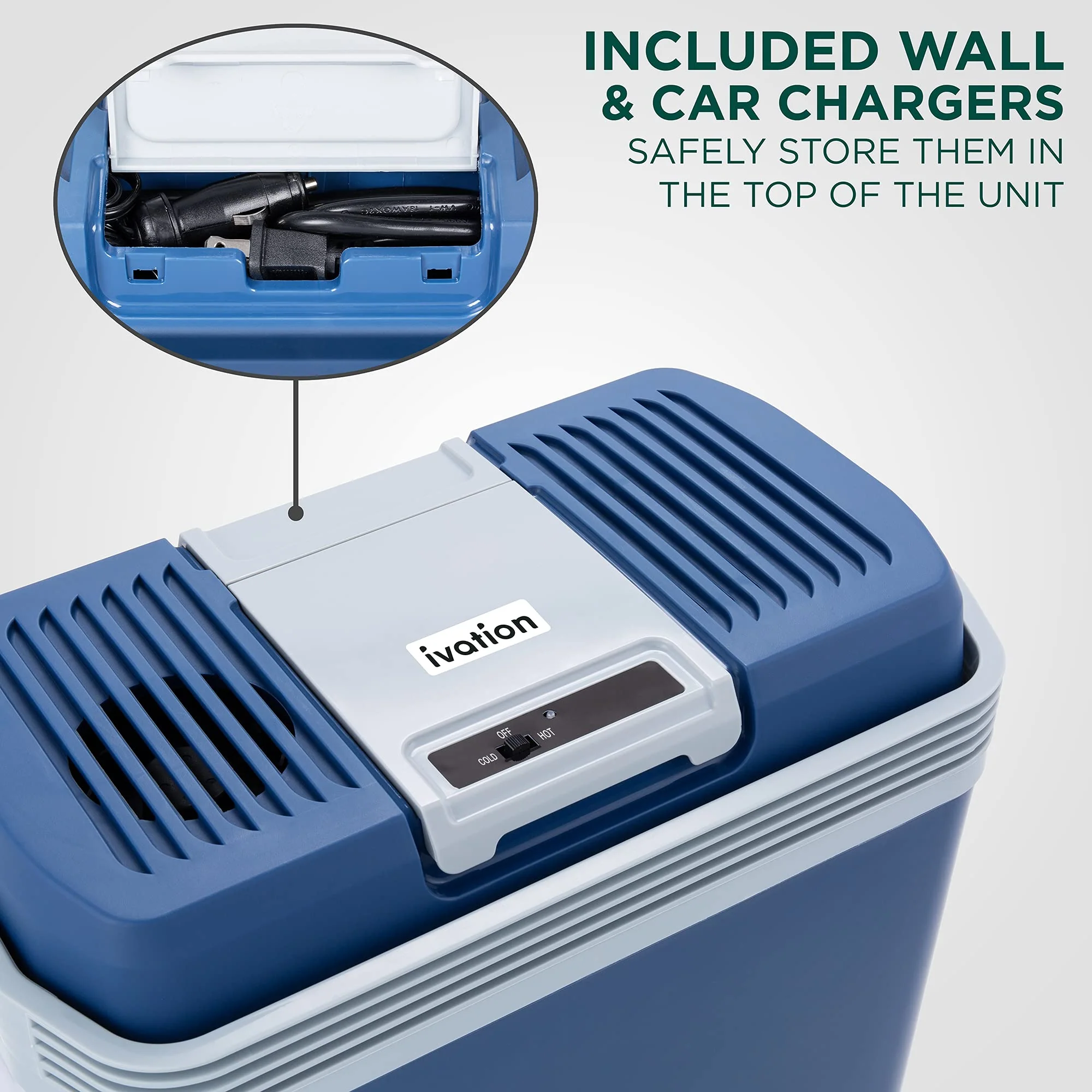 Ivation Electric Cooler & Warmer, 24 L Portable Thermoelectric 12 Volt Cooler with Handle - Blue - Image 4