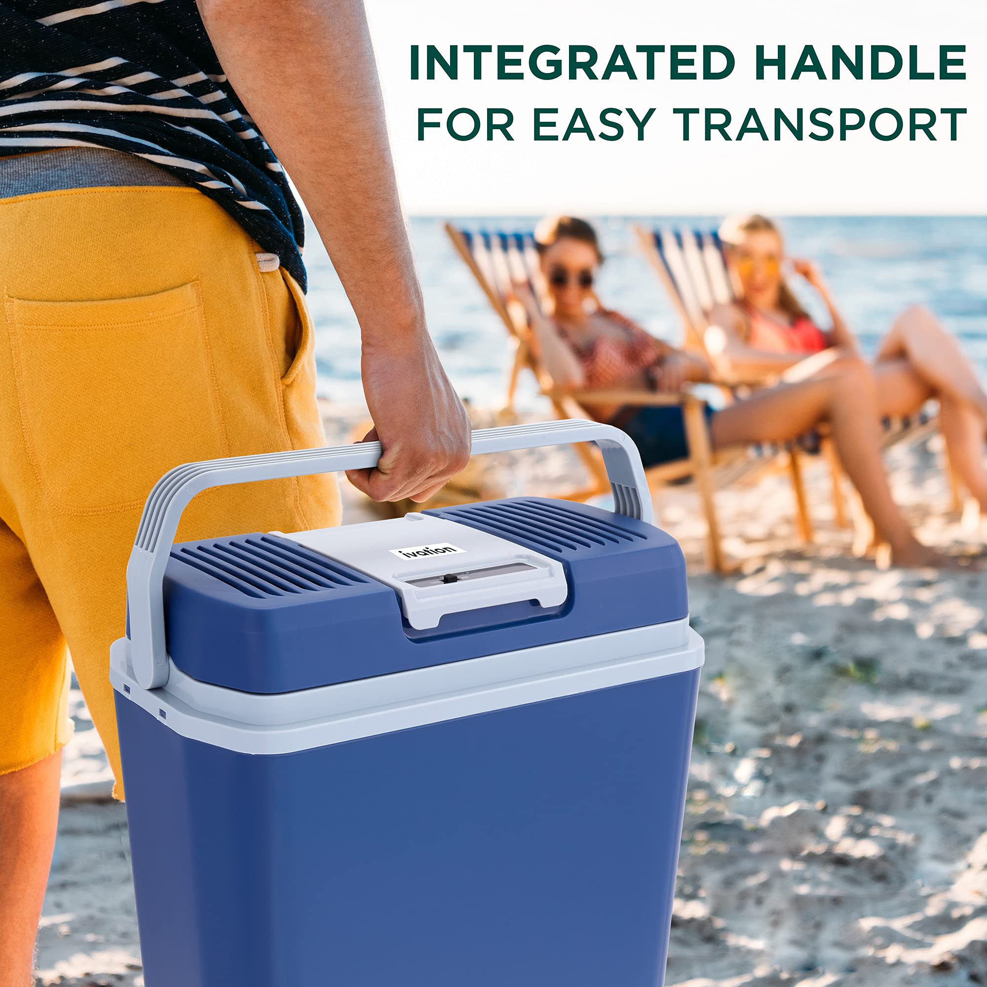 Ivation Electric Cooler & Warmer, 24 L Portable Thermoelectric 12 Volt Cooler with Handle - Blue - Image 6