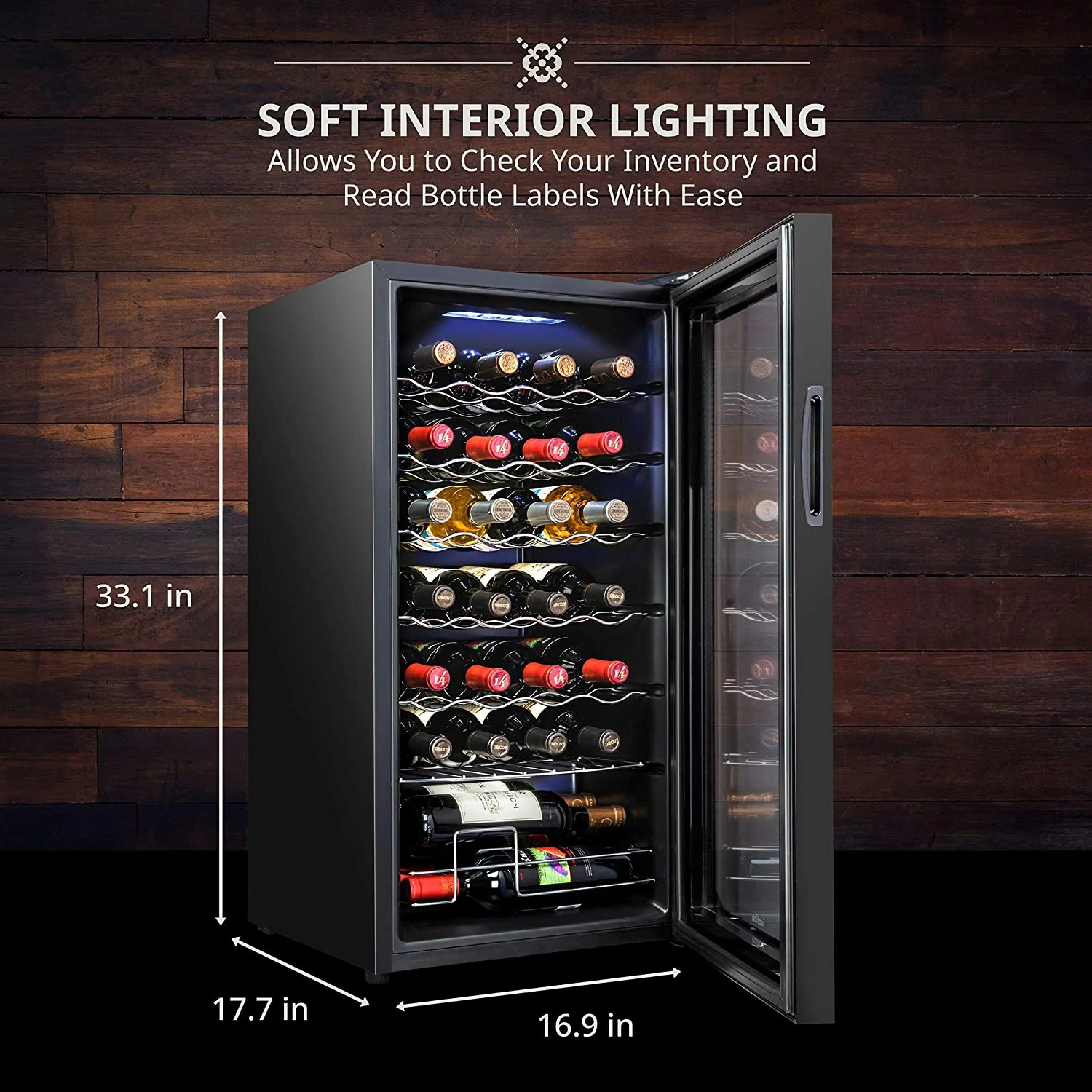 Ivation 28 Bottle Single Zone Wine Cooler w/Lock, Large Freestanding Wine Fridge - Image 5