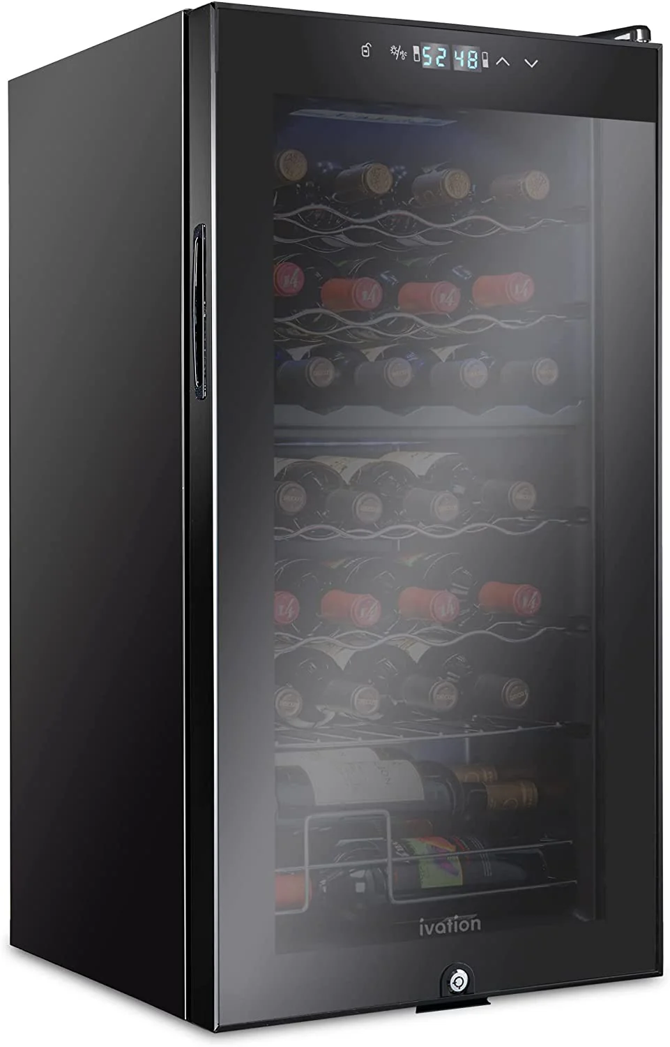28 Bottle Dual Zone Wine Cooler w/Lock, Large Freestanding Wine Refrigerator