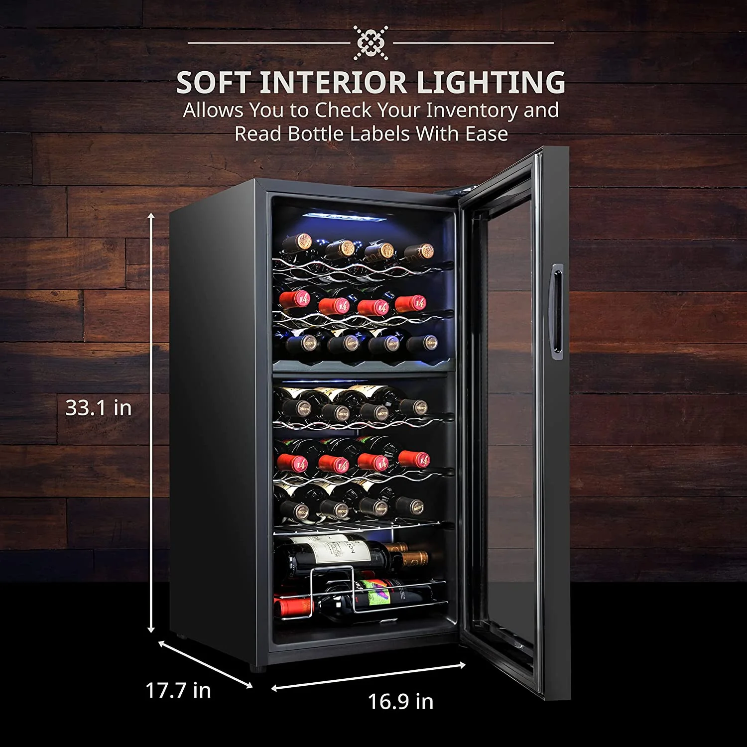 28 Bottle Dual Zone Wine Cooler w/Lock, Large Freestanding Wine Refrigerator - Image 3