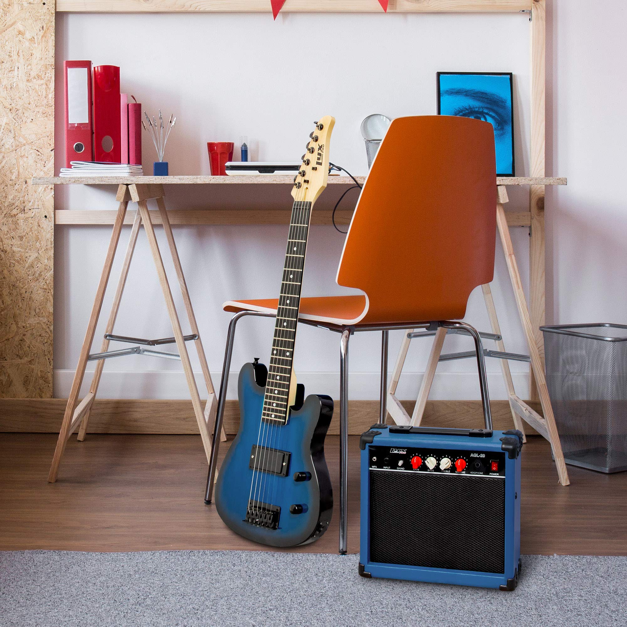 30” Electric Guitar & Electric Guitar Accessories With Amp for Kids, Blue - Image 7
