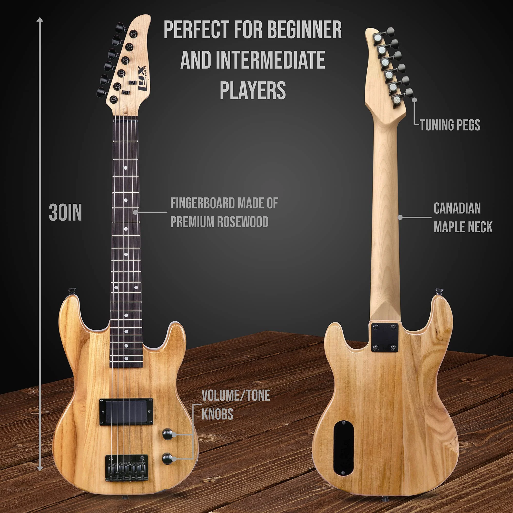 30” Electric Guitar & Electric Guitar Accessories With Amp for Kids, Natural - Image 3