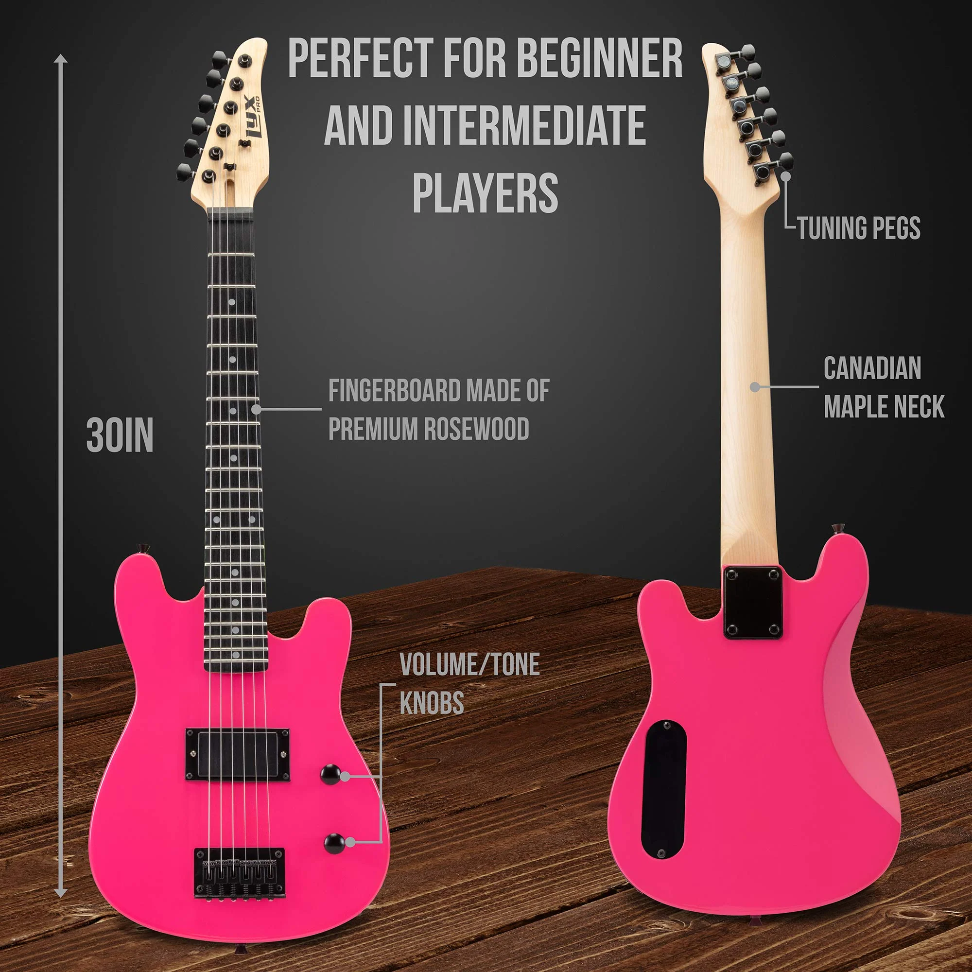 30” Electric Guitar & Electric Guitar Accessories With Amp for Kids, Pink - Image 3