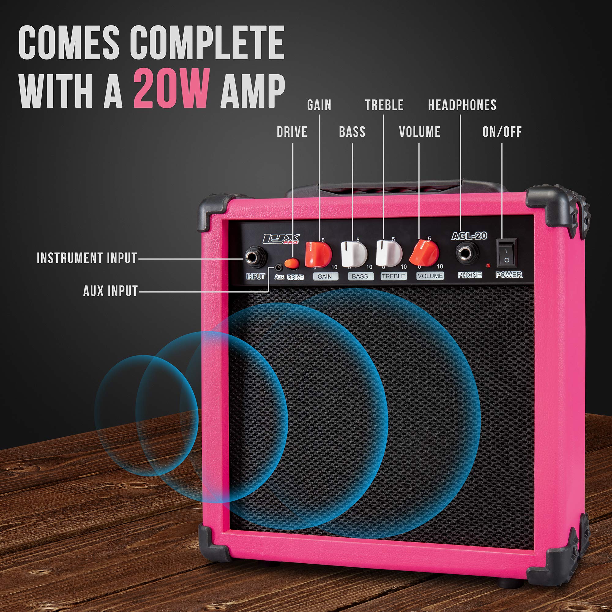 30” Electric Guitar & Electric Guitar Accessories With Amp for Kids, Pink - Image 6