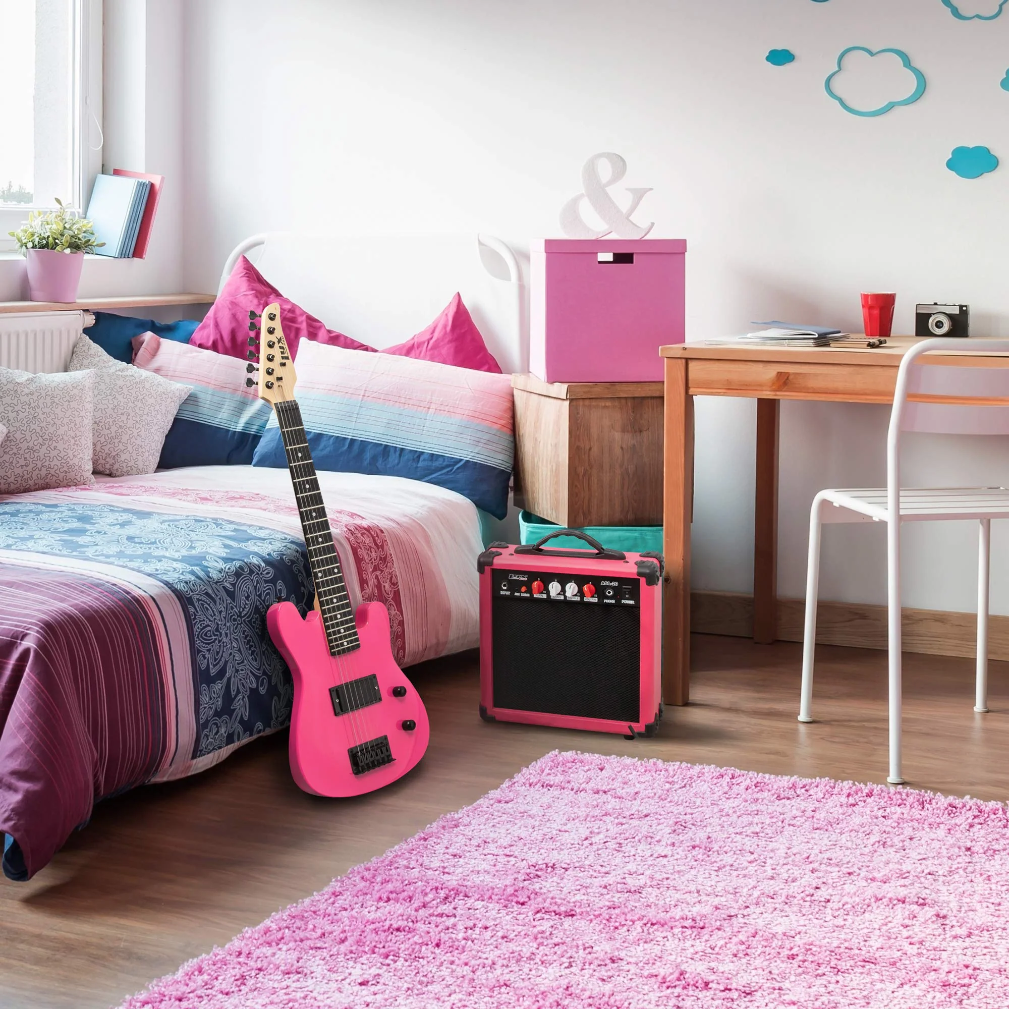 30” Electric Guitar & Electric Guitar Accessories With Amp for Kids, Pink - Image 7
