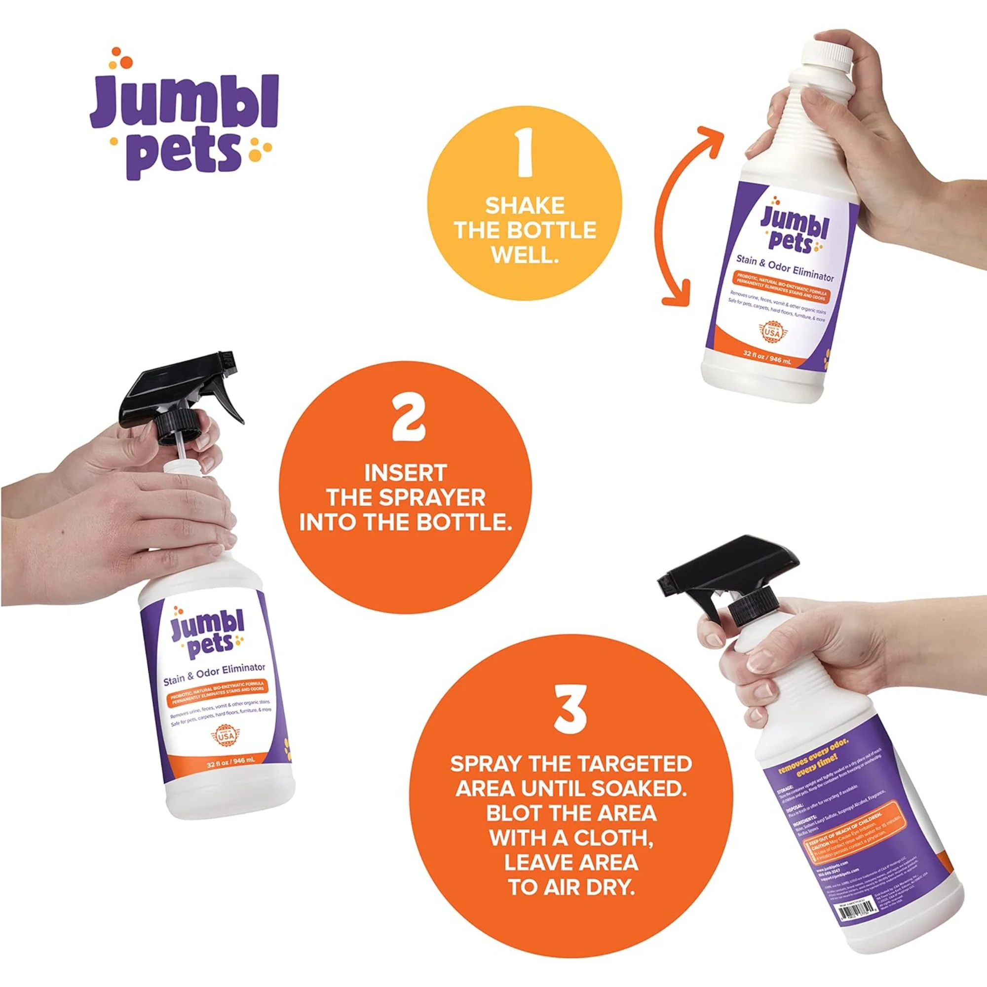 JumblPets 32oz Pet Stain & Odor Eliminator - Unscented Enzyme Cleaner Spray for Urine & Feces - Image 5