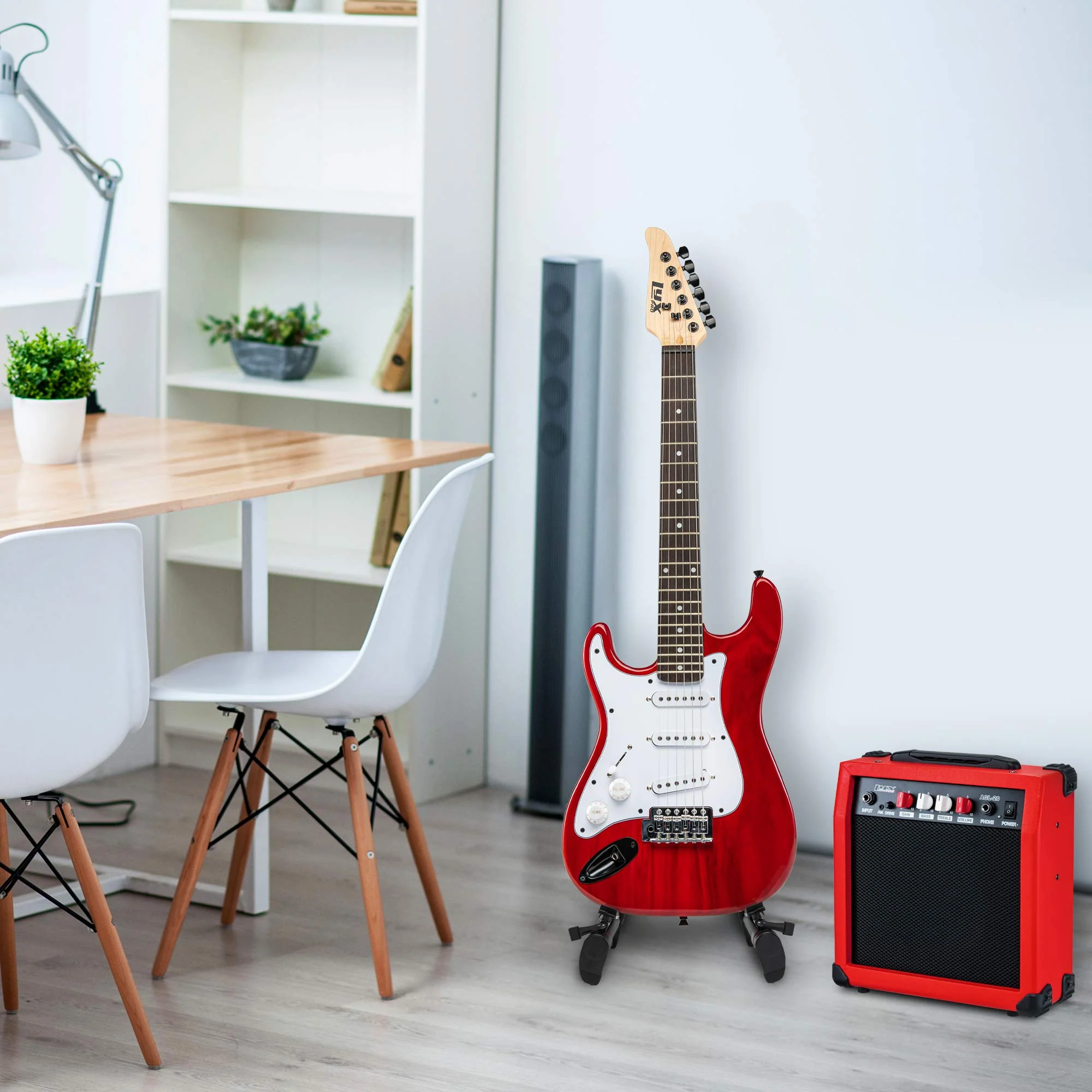 36" Left Handed Electric Guitar Kit for Beginners with 20 Watt AMP - Red - Image 7