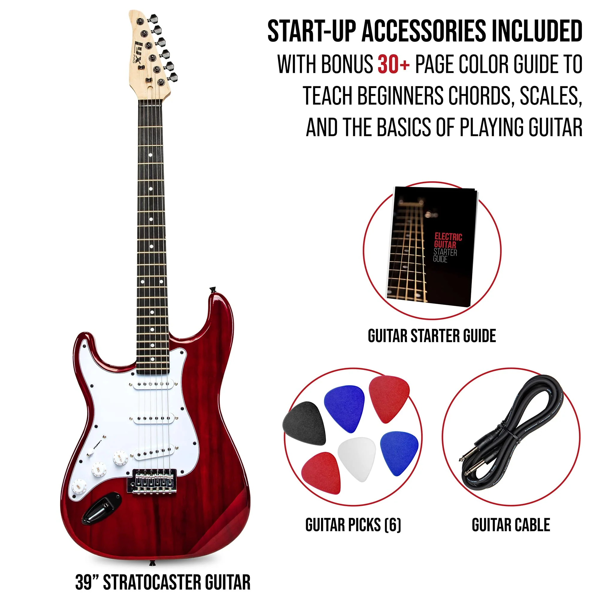39” Left Handed Stratocaster CS Series Electric Guitar & Electric Guitar Accessories - Red - Image 2