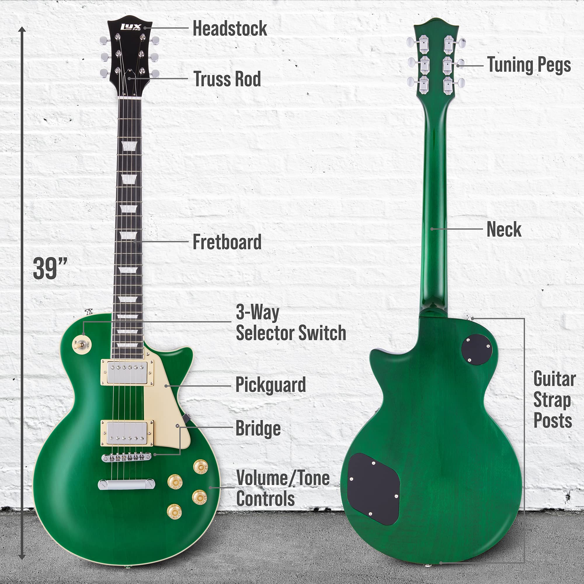 39” SB Series Les Paul-Style Electric Guitar for Beginners - Green - Image 7