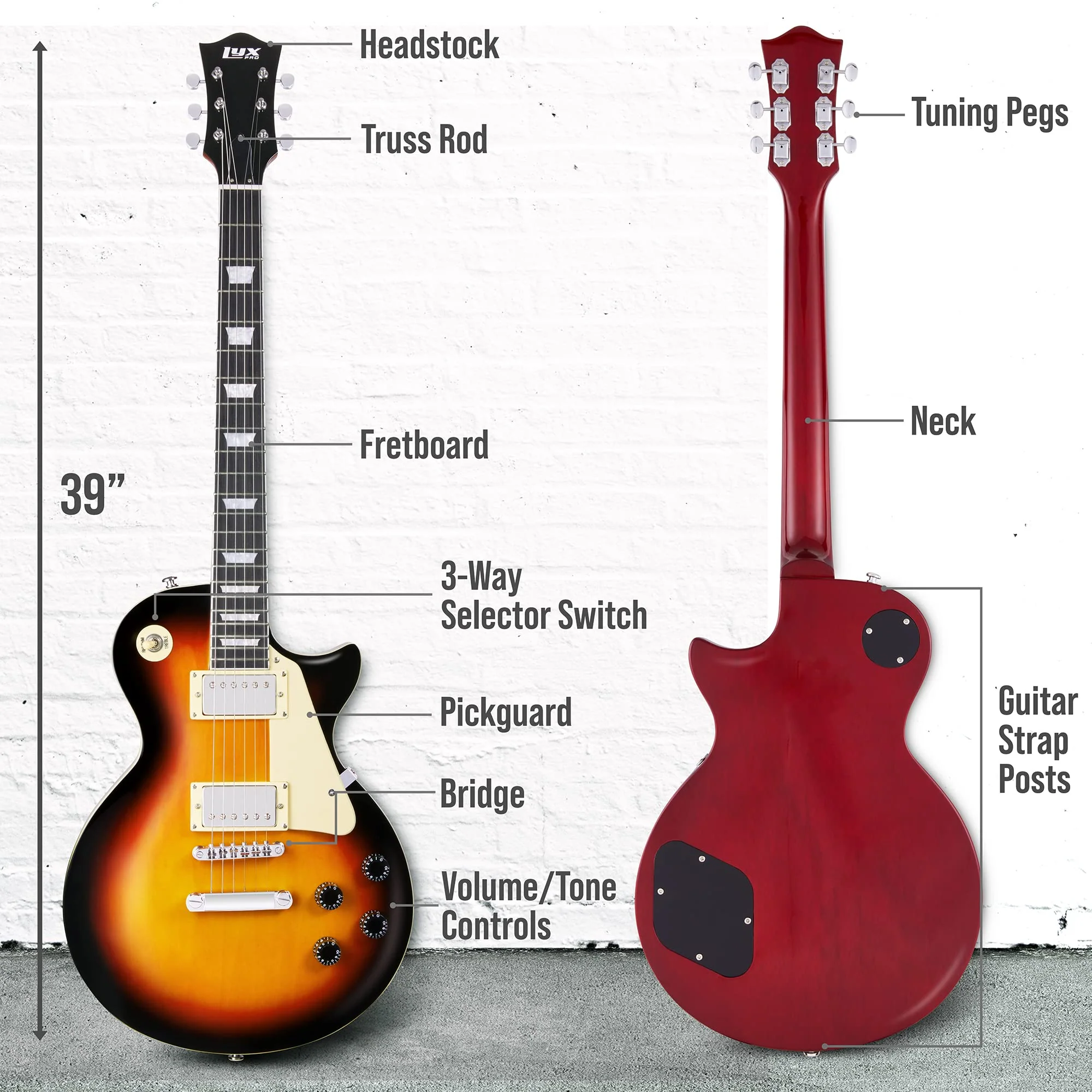 39” SB Series Les Paul-Style Electric Guitar for Beginners - Sunburst - Image 6