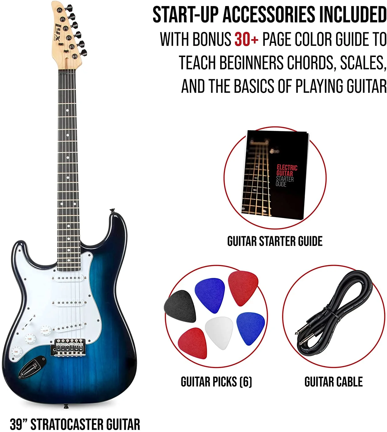 39” Stratocaster CS Series Electric Guitar & Electric Guitar Accessories - Blue - Image 6