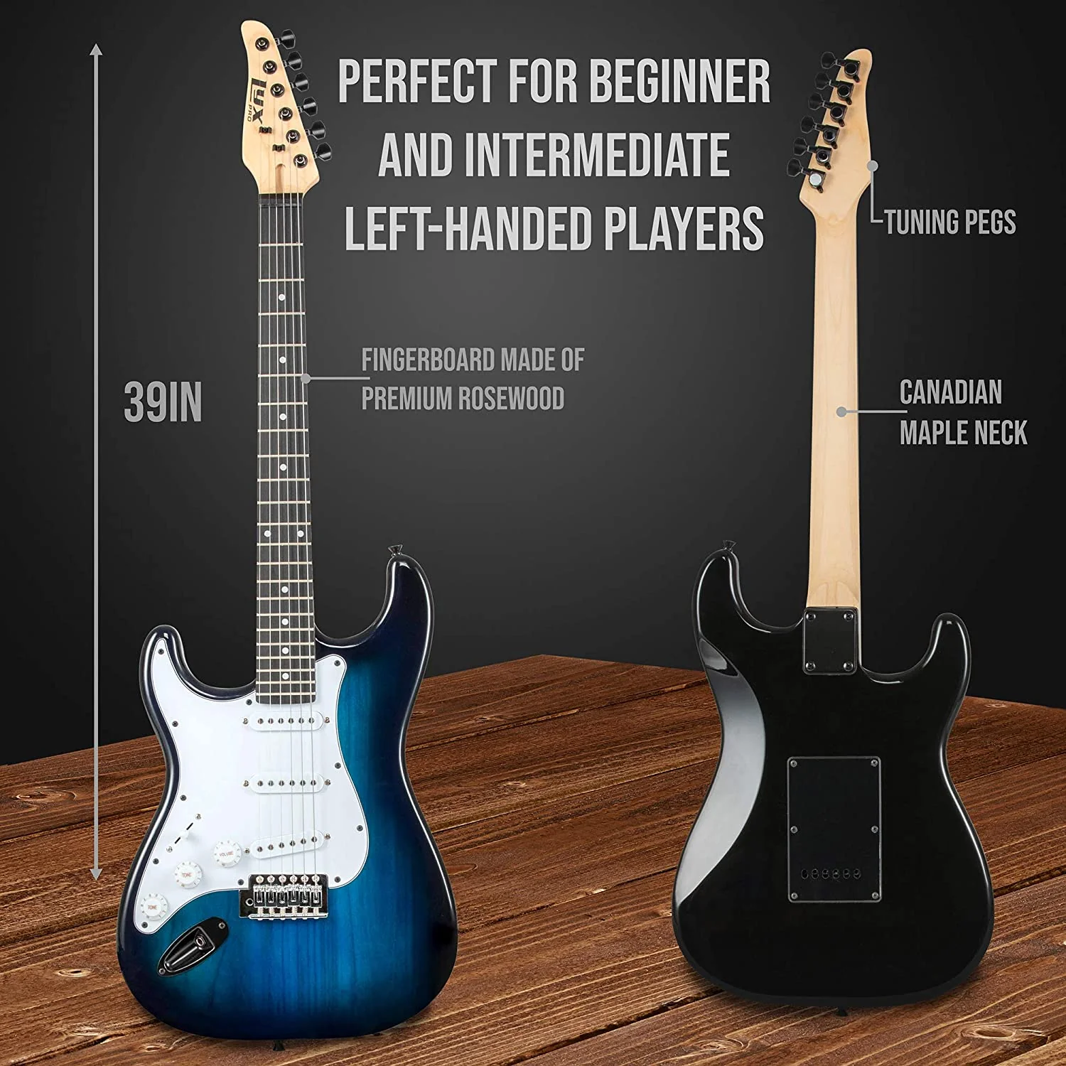 39” Stratocaster CS Series Electric Guitar & Electric Guitar Accessories - Blue - Image 7