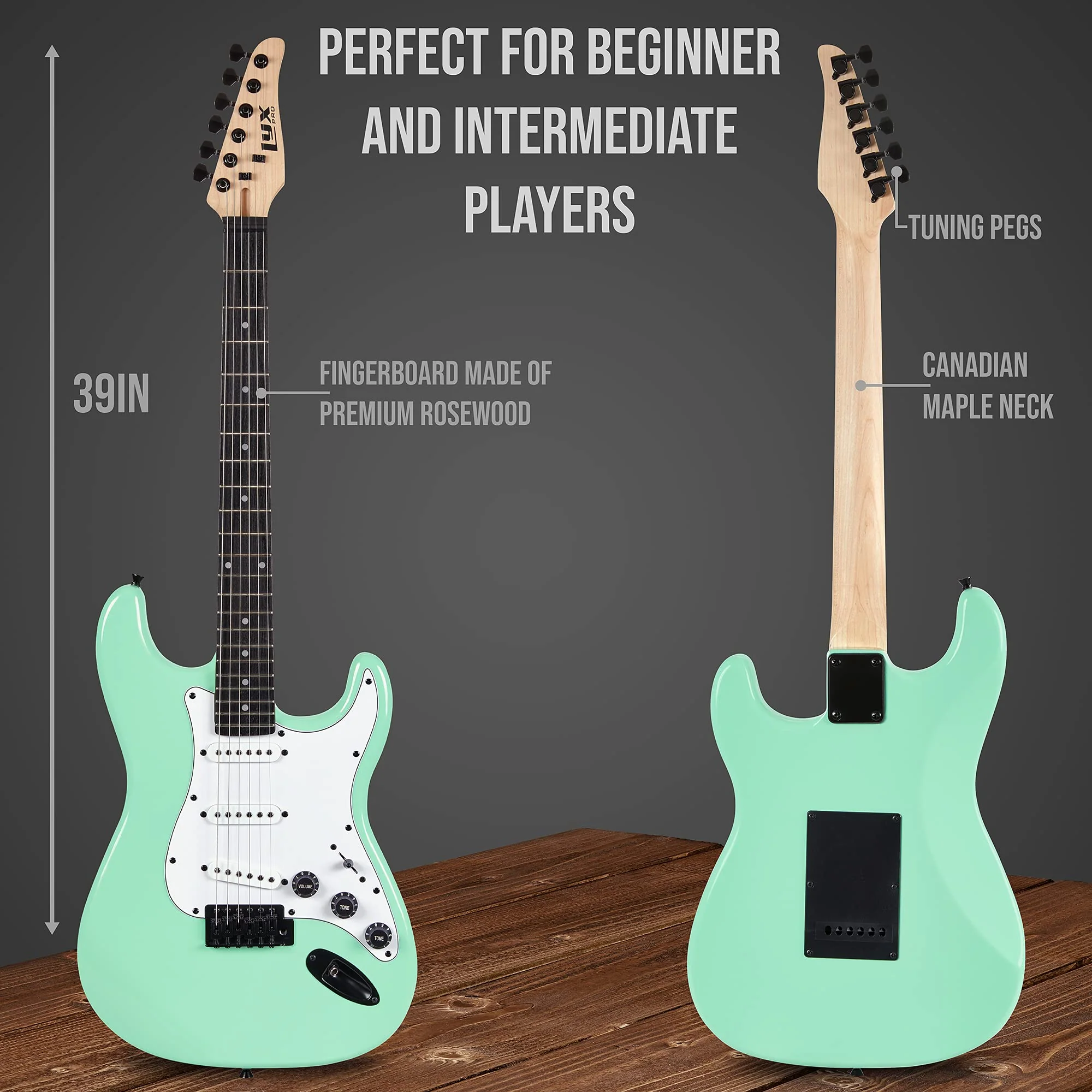 39” Stratocaster CS Series Electric Guitar & Electric Guitar Accessories - Green - Image 3