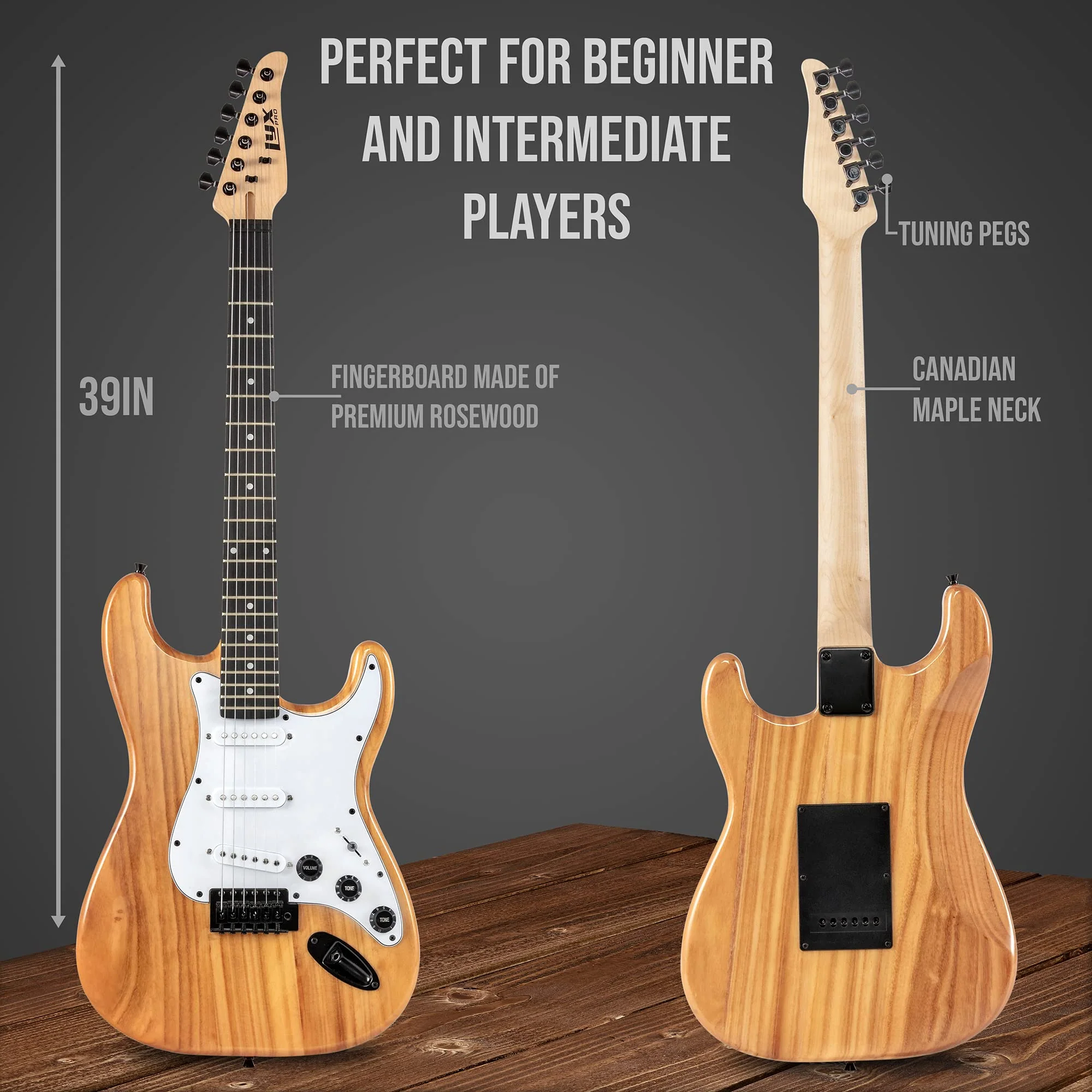 39” Stratocaster CS Series Electric Guitar & Electric Guitar Accessories - Natural - Image 3