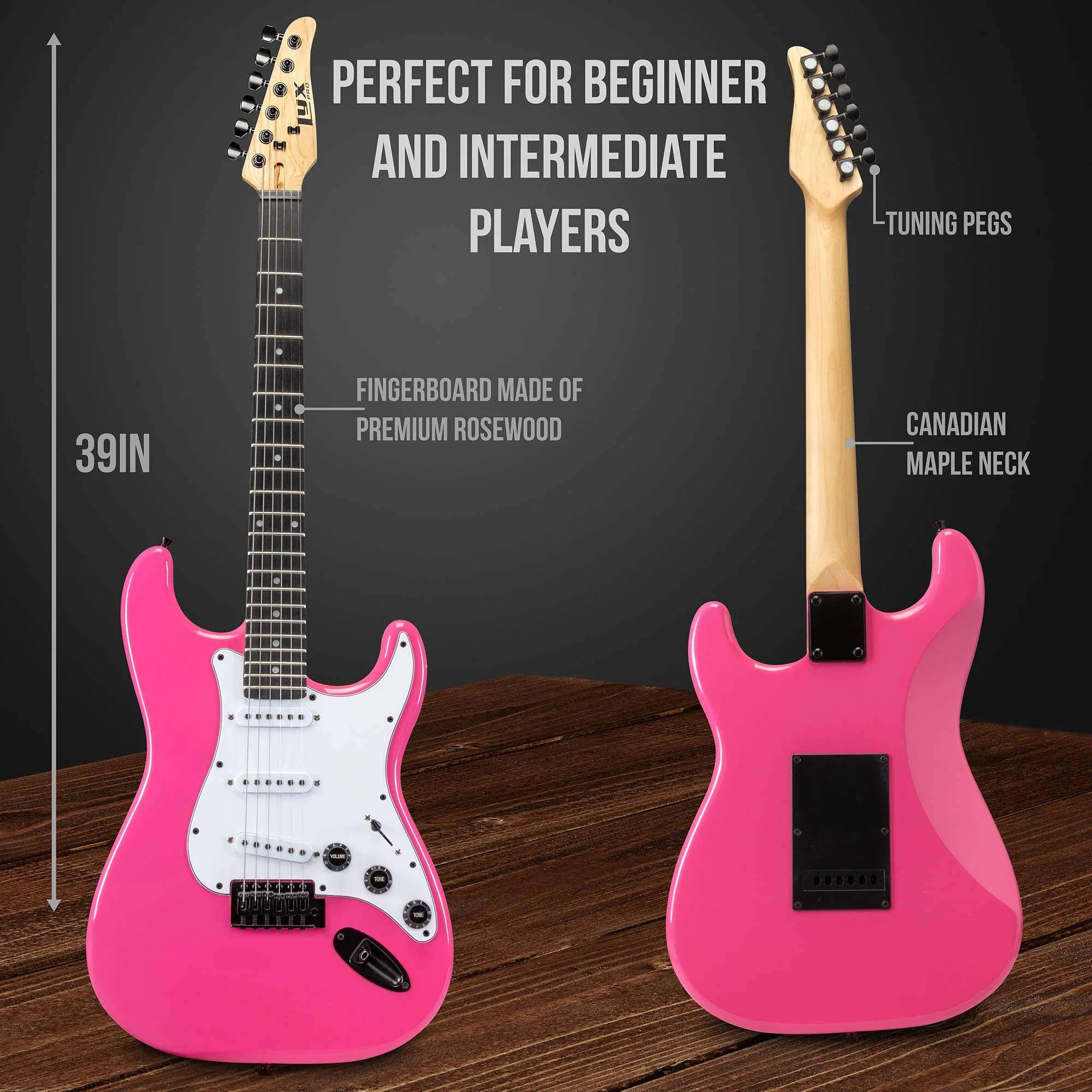 39” Stratocaster CS Series Electric Guitar & Electric Guitar Accessories - Pink - Image 2