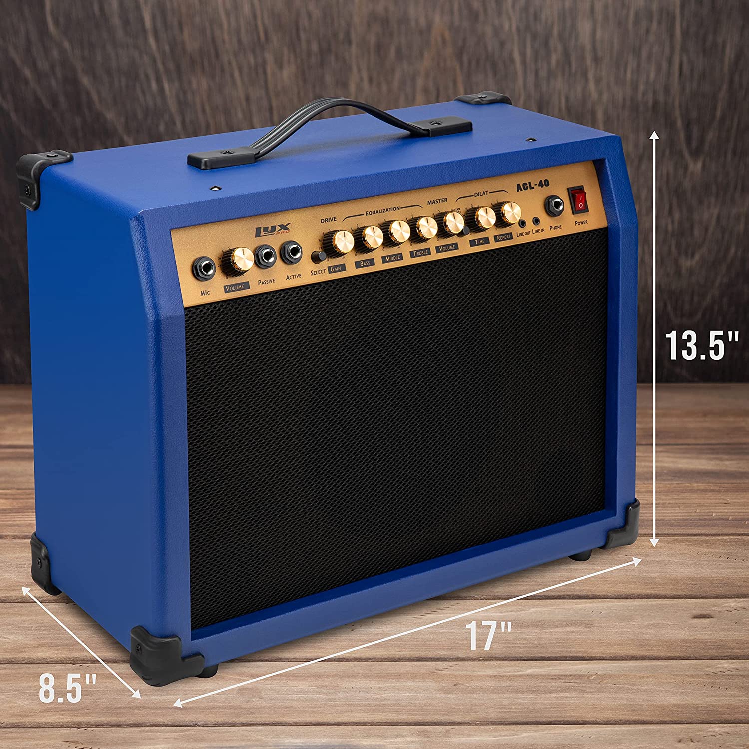 40 Watt Electric Guitar Amplifier | Combo Solid State Studio & Stage Amp with 8” 4-Ohm Speaker, Custom EQ Controls, Drive, Delay, ¼” Passive/Active/Microphone Inputs, Aux In & Headphone Jack - Image 10