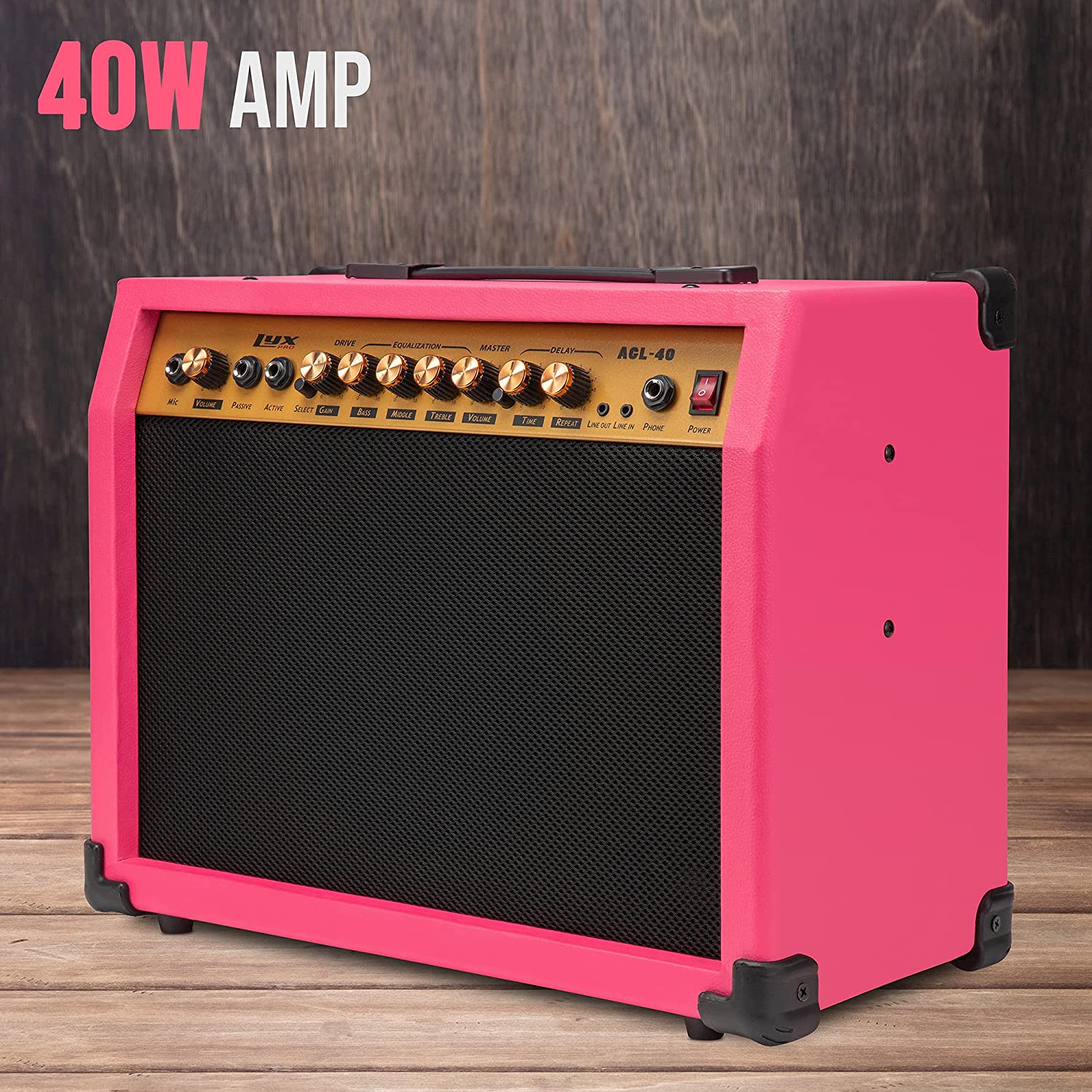 40 Watt Electric Guitar Amplifier | Combo Solid State Studio & Stage Amp with 8” 4-Ohm Speaker, Custom EQ Controls, Drive, Delay, ¼” Passive/Active/Microphone Inputs, Aux In & Headphone Jack - Image 13