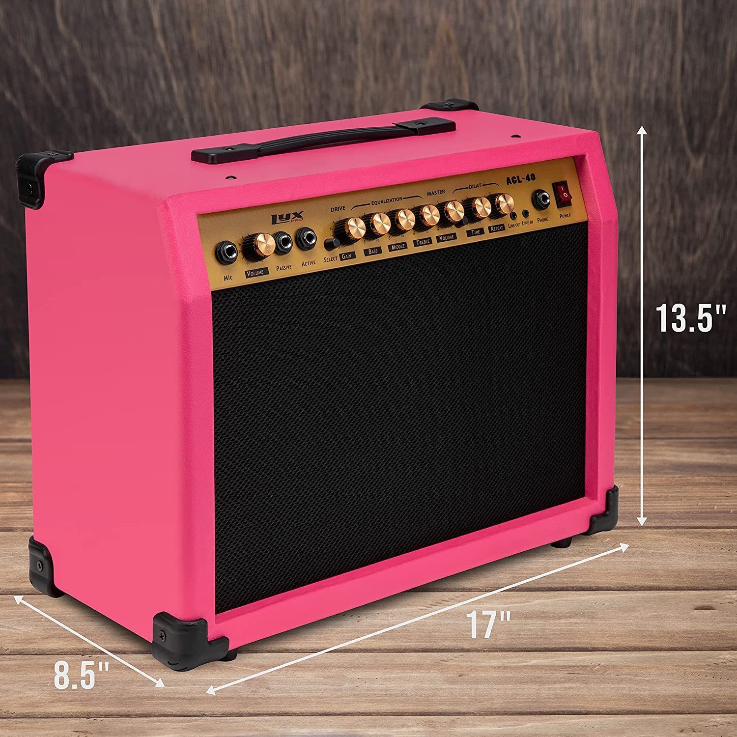 40 Watt Electric Guitar Amplifier | Combo Solid State Studio & Stage Amp with 8” 4-Ohm Speaker, Custom EQ Controls, Drive, Delay, ¼” Passive/Active/Microphone Inputs, Aux In & Headphone Jack - Image 16