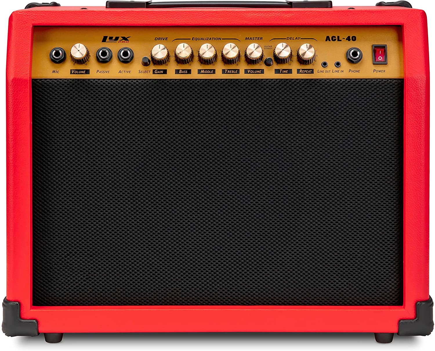 40 Watt Electric Guitar Amplifier | Combo Solid State Studio & Stage Amp with 8” 4-Ohm Speaker, Custom EQ Controls, Drive, Delay, ¼” Passive/Active/Microphone Inputs, Aux In & Headphone Jack - Image 17