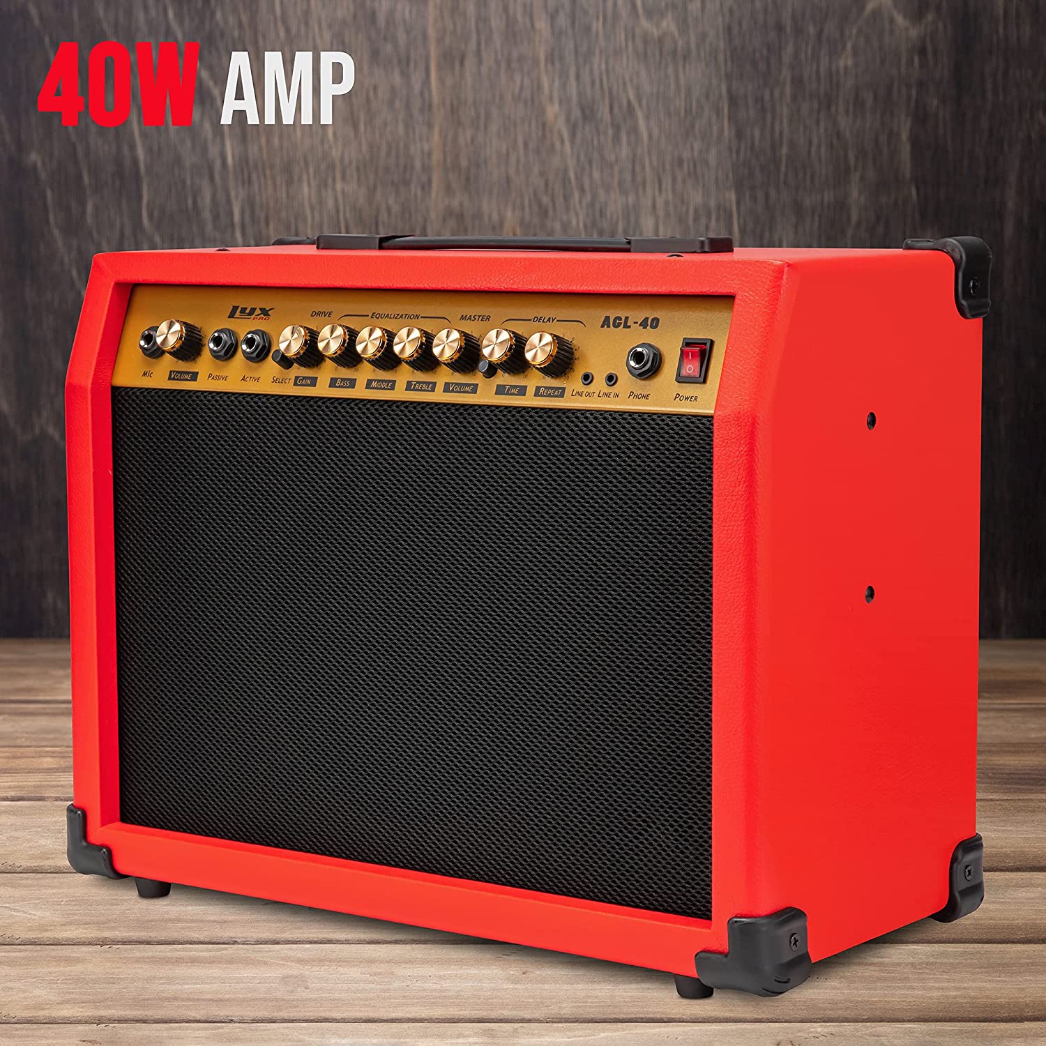 40 Watt Electric Guitar Amplifier | Combo Solid State Studio & Stage Amp with 8” 4-Ohm Speaker, Custom EQ Controls, Drive, Delay, ¼” Passive/Active/Microphone Inputs, Aux In & Headphone Jack - Image 19