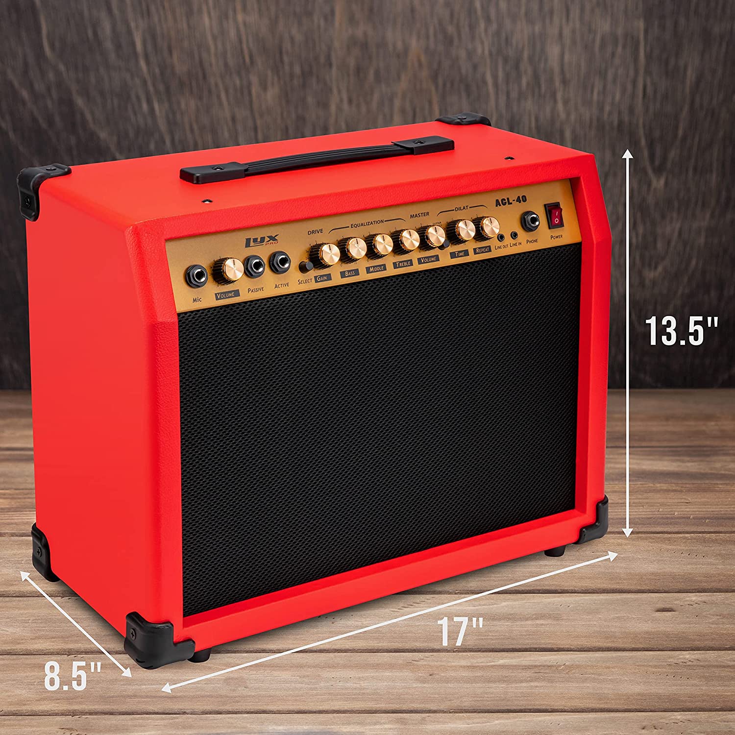 40 Watt Electric Guitar Amplifier | Combo Solid State Studio & Stage Amp with 8” 4-Ohm Speaker, Custom EQ Controls, Drive, Delay, ¼” Passive/Active/Microphone Inputs, Aux In & Headphone Jack - Image 20