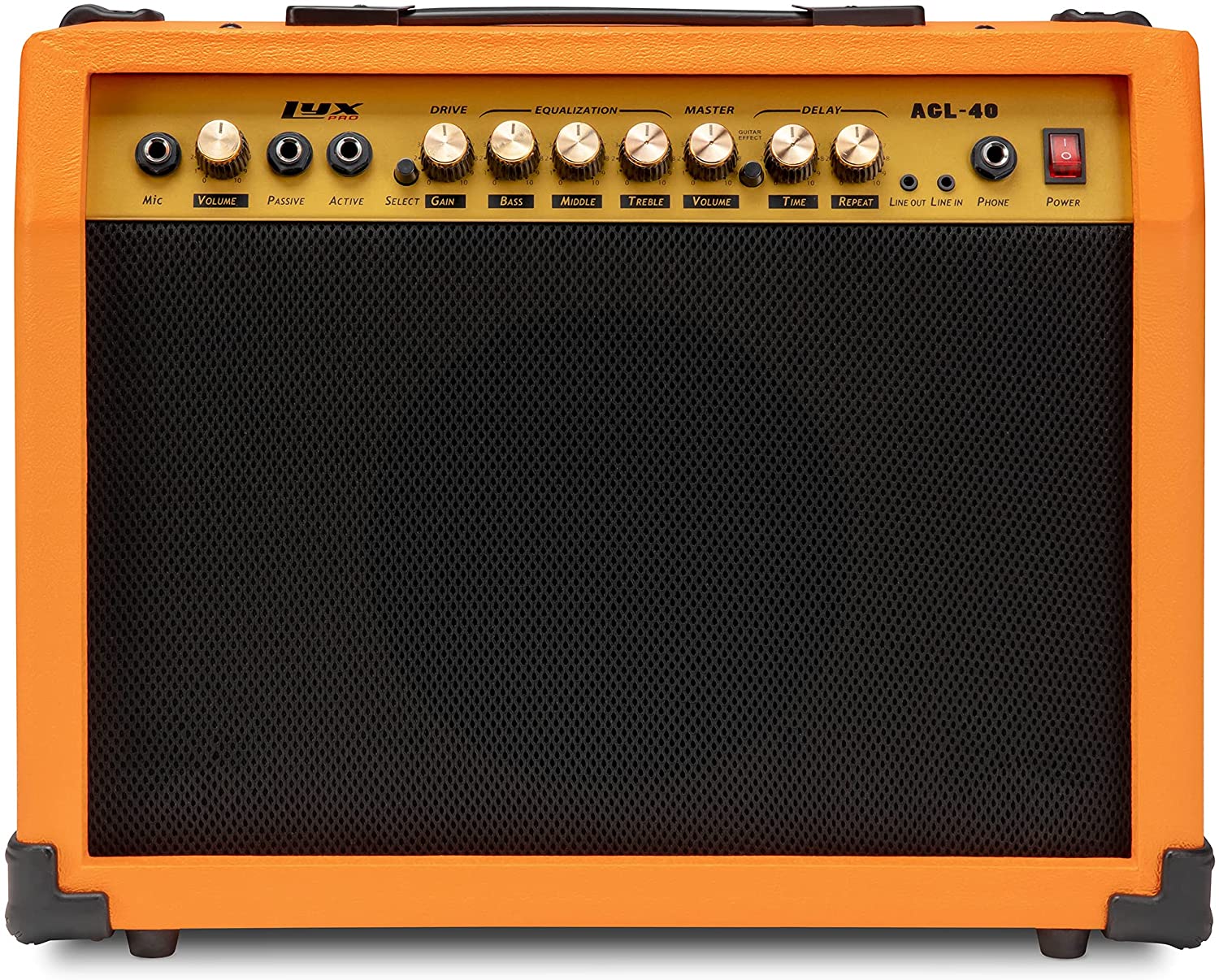 40 Watt Electric Guitar Amplifier | Combo Solid State Studio & Stage Amp with 8” 4-Ohm Speaker, Custom EQ Controls, Drive, Delay, ¼” Passive/Active/Microphone Inputs, Aux In & Headphone Jack - Image 22