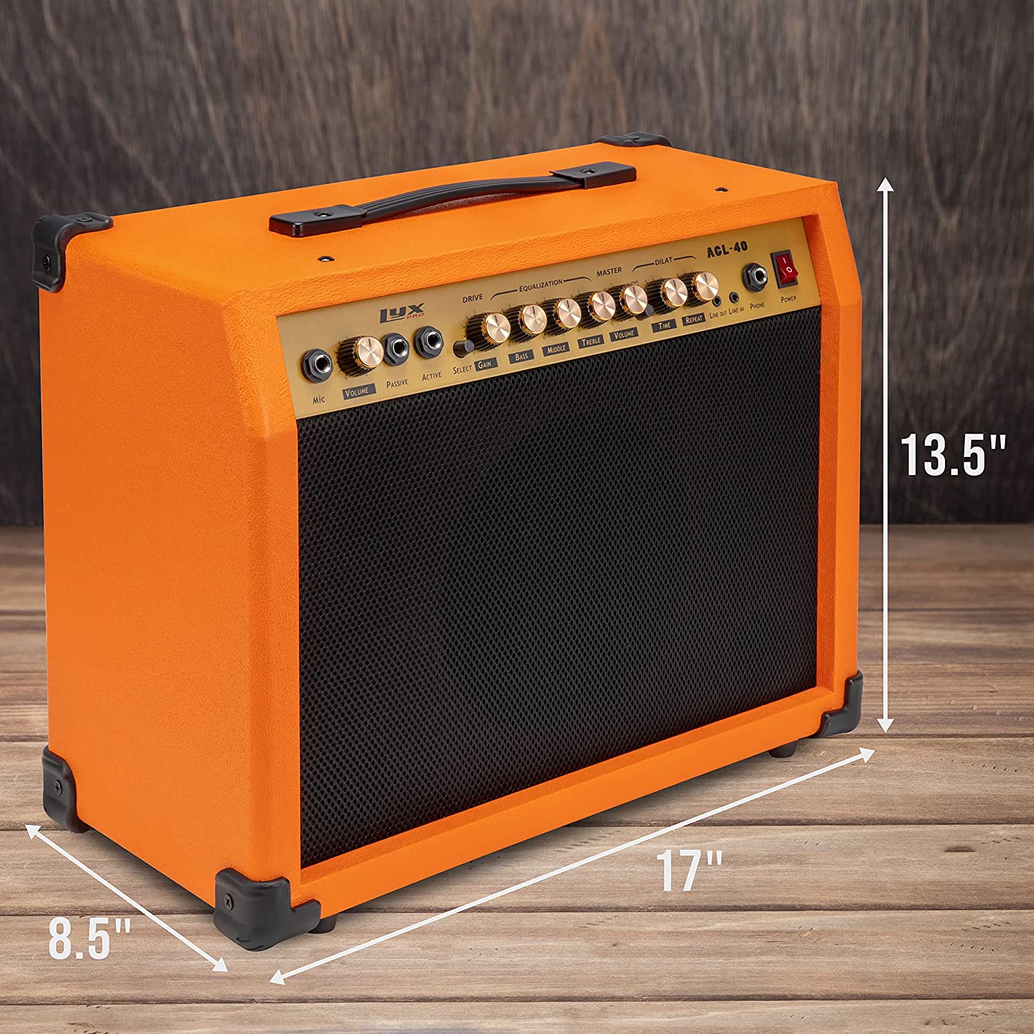 40 Watt Electric Guitar Amplifier | Combo Solid State Studio & Stage Amp with 8” 4-Ohm Speaker, Custom EQ Controls, Drive, Delay, ¼” Passive/Active/Microphone Inputs, Aux In & Headphone Jack - Image 25