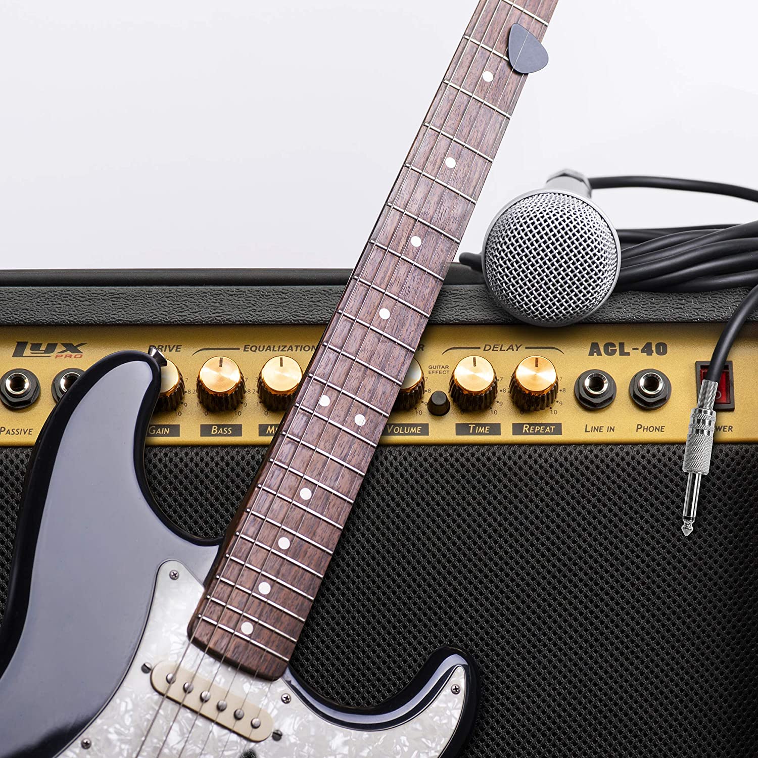 40 Watt Electric Guitar Amplifier | Combo Solid State Studio & Stage Amp with 8” 4-Ohm Speaker, Custom EQ Controls, Drive, Delay, ¼” Passive/Active/Microphone Inputs, Aux In & Headphone Jack - Image 5