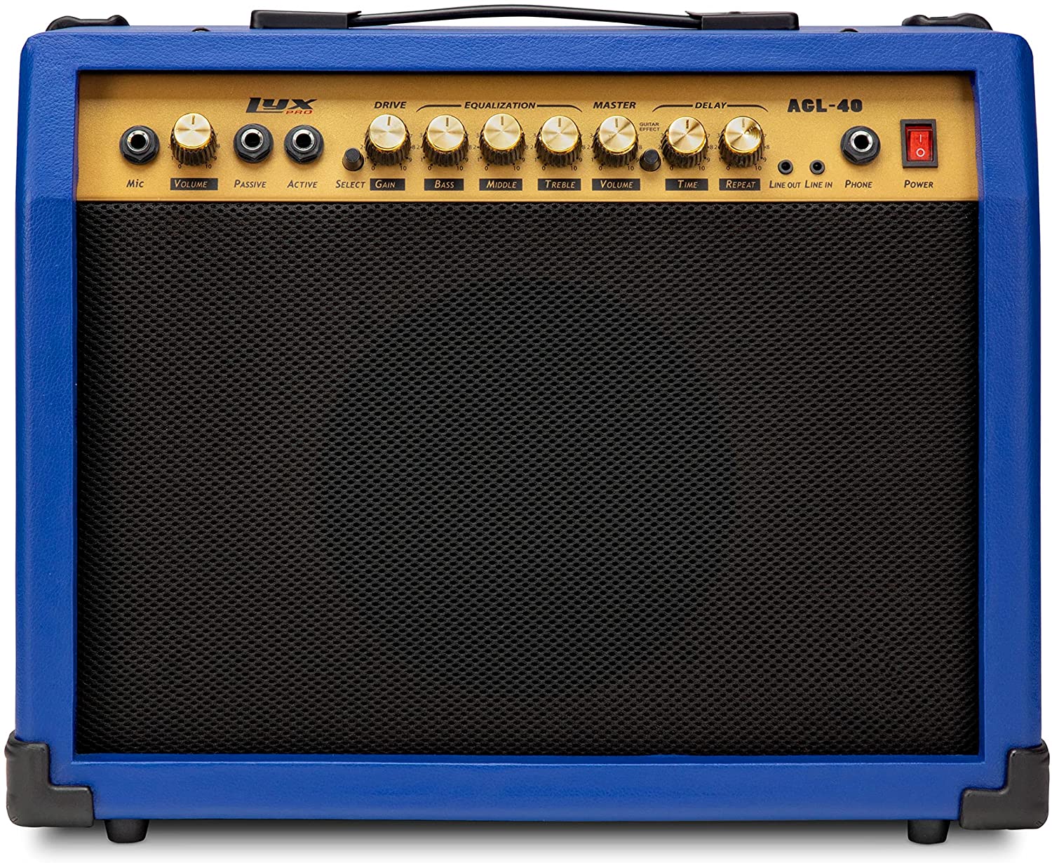 40 Watt Electric Guitar Amplifier | Combo Solid State Studio & Stage Amp with 8” 4-Ohm Speaker, Custom EQ Controls, Drive, Delay, ¼” Passive/Active/Microphone Inputs, Aux In & Headphone Jack - Image 7