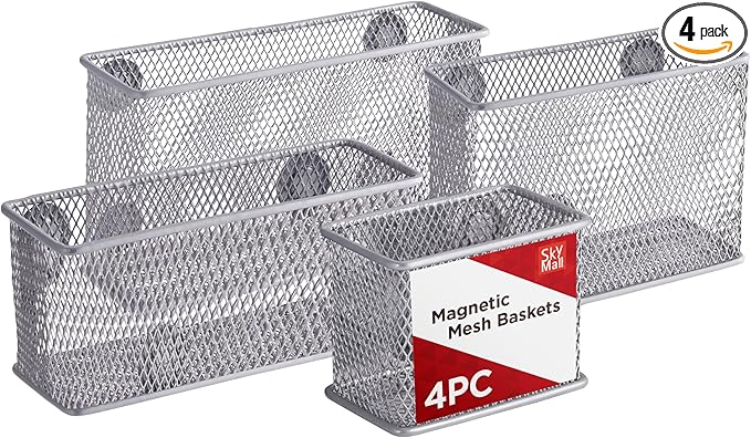 4Pcs Magnetic Wire Basket | Mesh Desk Tray/File Organizer for Office Supply Caddy and Letter Holder - Image 2