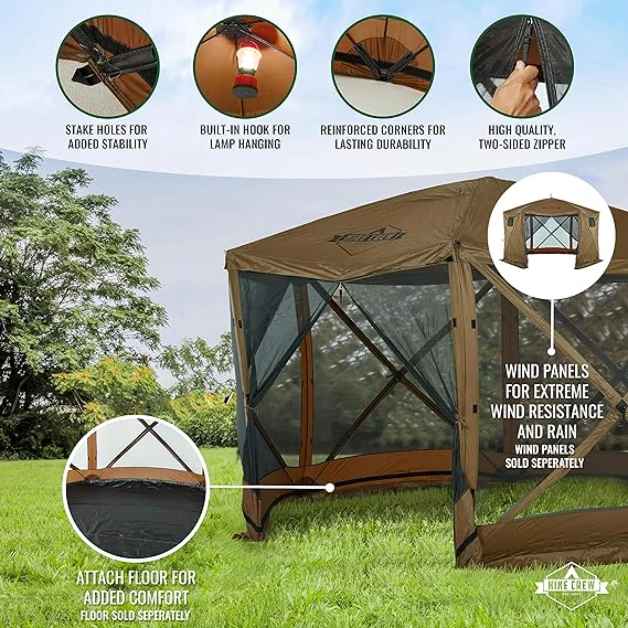 Hike Crew 12’ x 12’ Pop Up Gazebo, 6-Sided Instant Outdoor Tent Canopy with Stakes, Ropes & More - Image 3