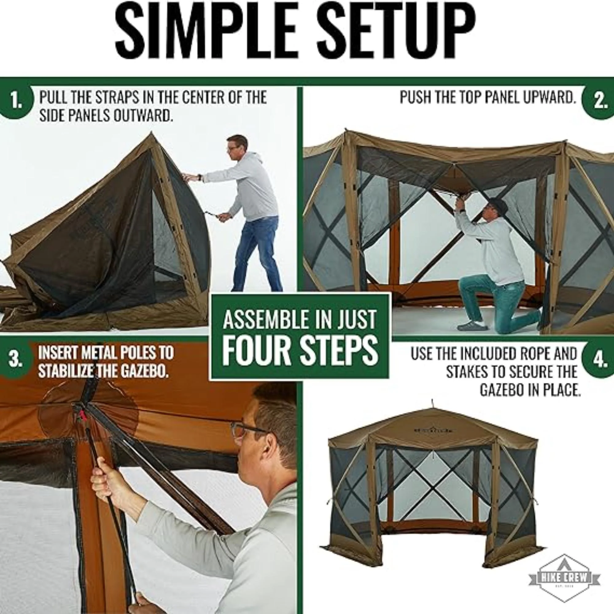 Hike Crew 12’ x 12’ Pop Up Gazebo, 6-Sided Instant Outdoor Tent Canopy with Stakes, Ropes & More - Image 4