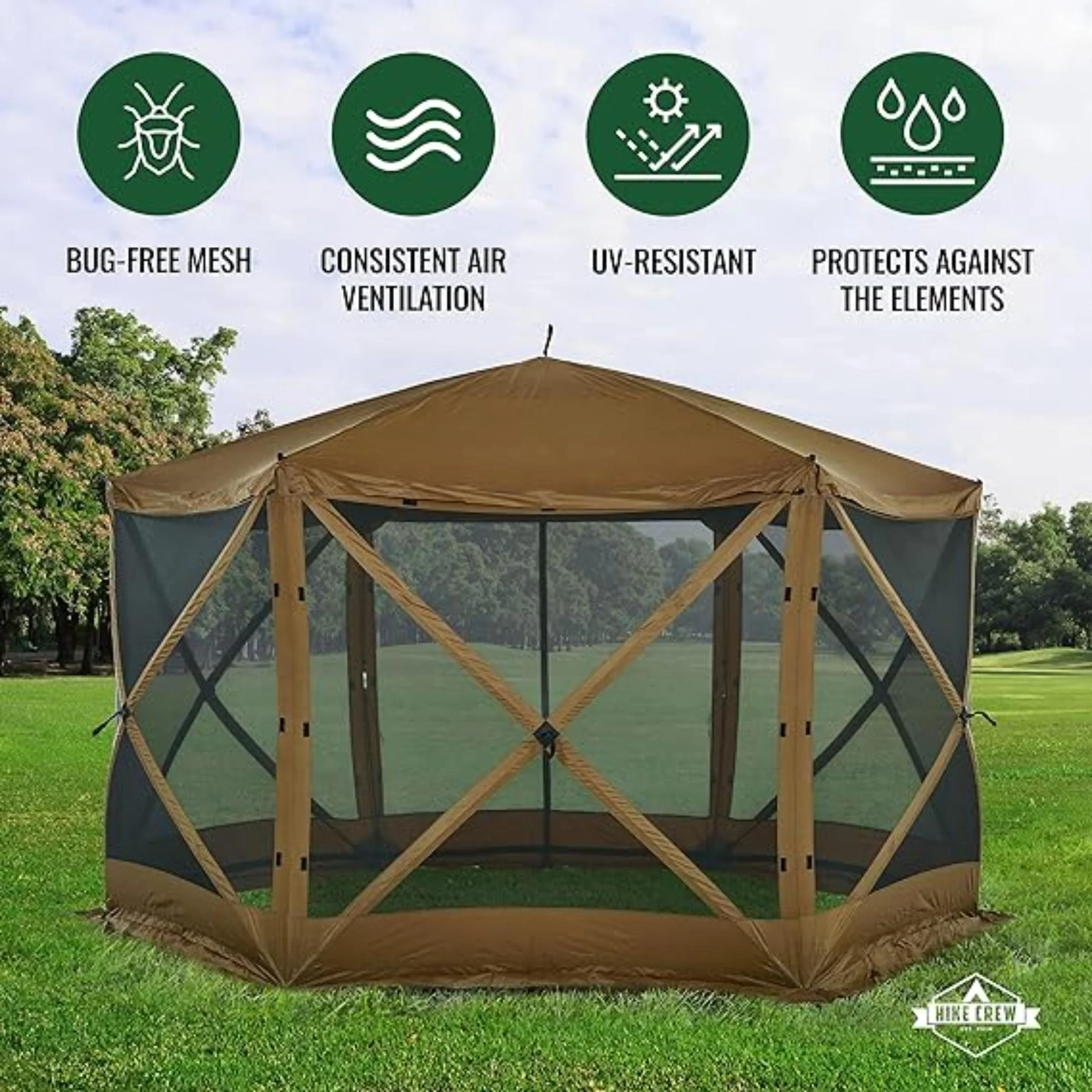 Hike Crew 12’ x 12’ Pop Up Gazebo, 6-Sided Instant Outdoor Tent Canopy with Stakes, Ropes & More - Image 6