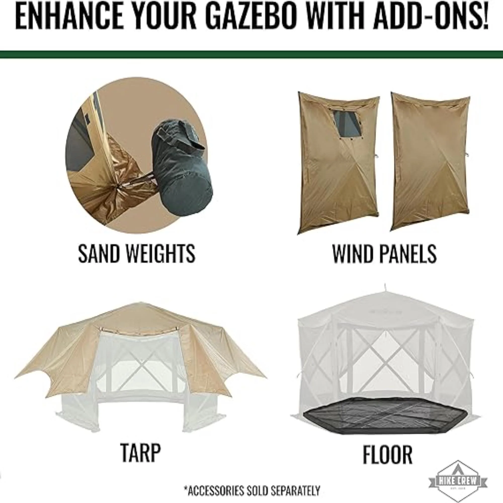 Hike Crew 12’ x 12’ Pop Up Gazebo, 6-Sided Instant Outdoor Tent Canopy with Stakes, Ropes & More - Image 7