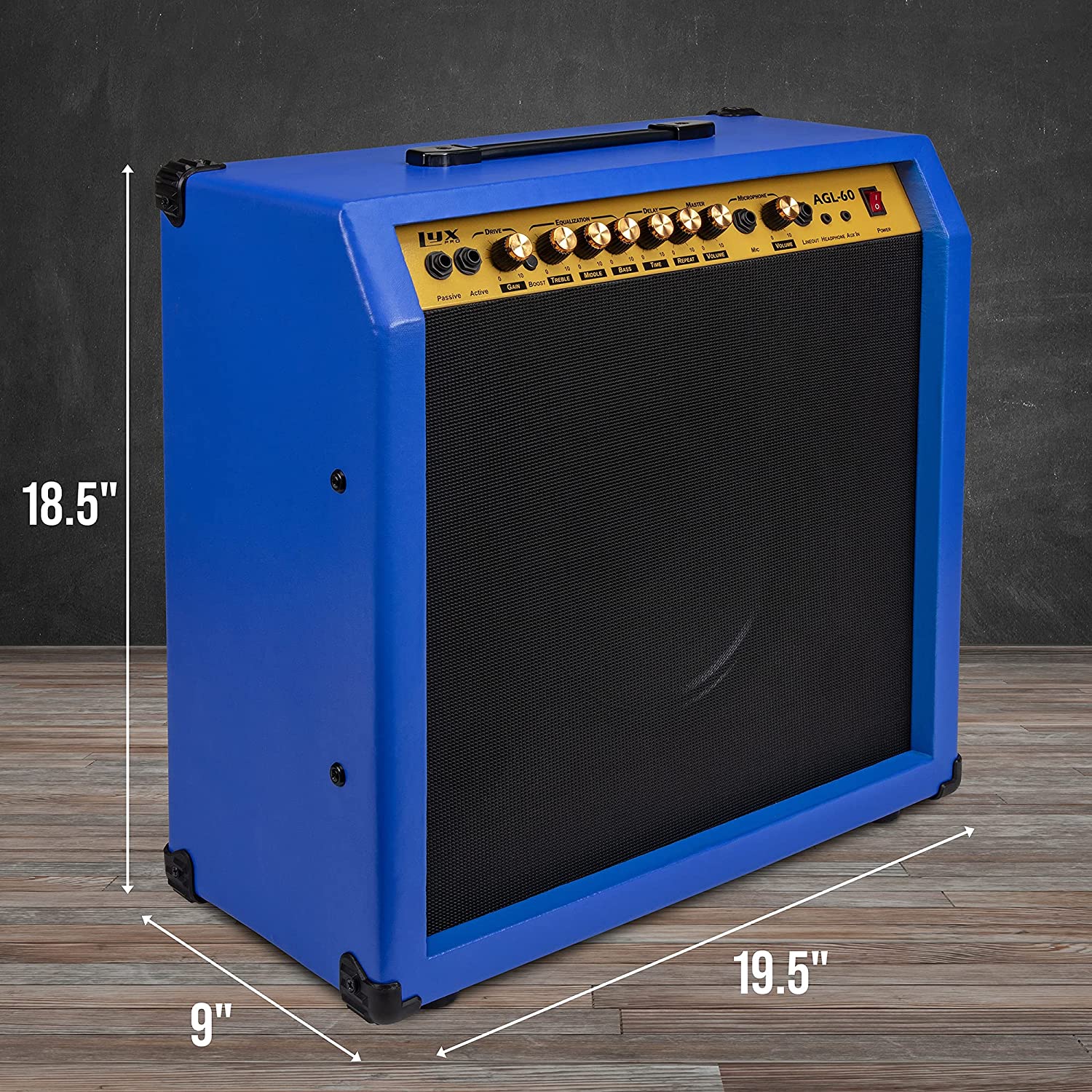 60 Watt Electric Guitar Amplifier | Combo Solid State Studio & Stage Amp with 10” 4-Ohm Speaker, Custom EQ Controls, Drive, Delay, ¼” Passive/Active/Microphone Inputs, Aux In & Headphone Jack - Image 10