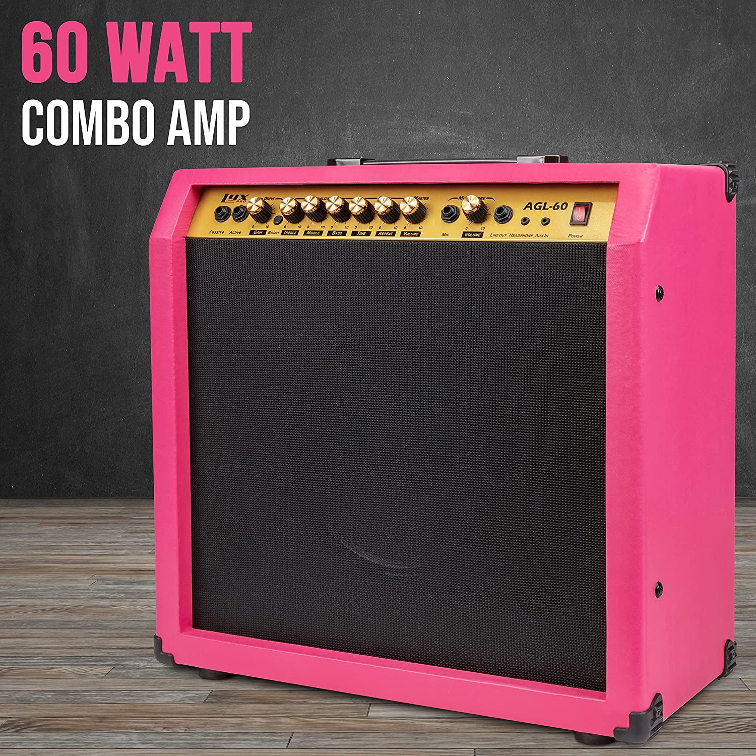 60 Watt Electric Guitar Amplifier | Combo Solid State Studio & Stage Amp with 10” 4-Ohm Speaker, Custom EQ Controls, Drive, Delay, ¼” Passive/Active/Microphone Inputs, Aux In & Headphone Jack - Image 17