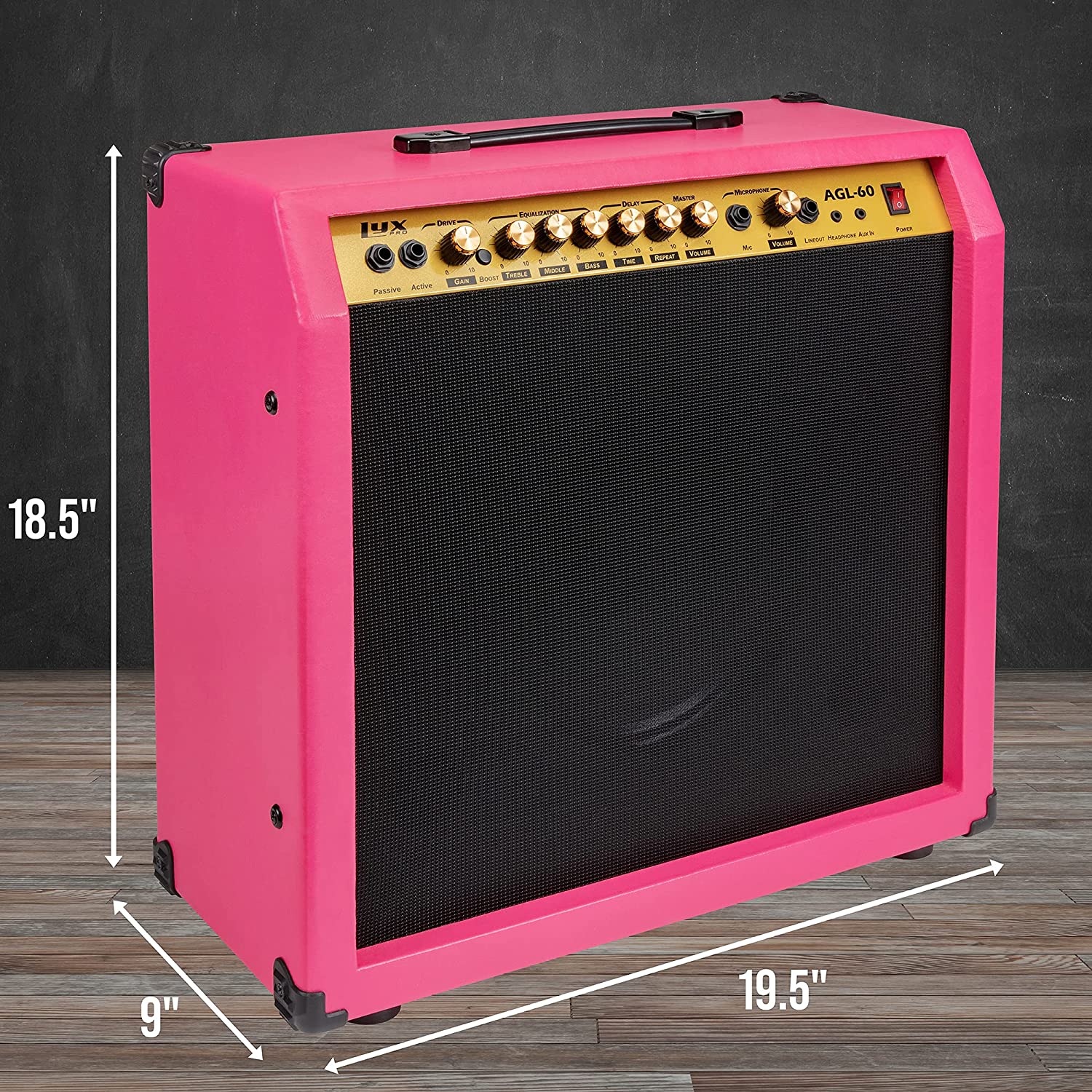 60 Watt Electric Guitar Amplifier | Combo Solid State Studio & Stage Amp with 10” 4-Ohm Speaker, Custom EQ Controls, Drive, Delay, ¼” Passive/Active/Microphone Inputs, Aux In & Headphone Jack - Image 19