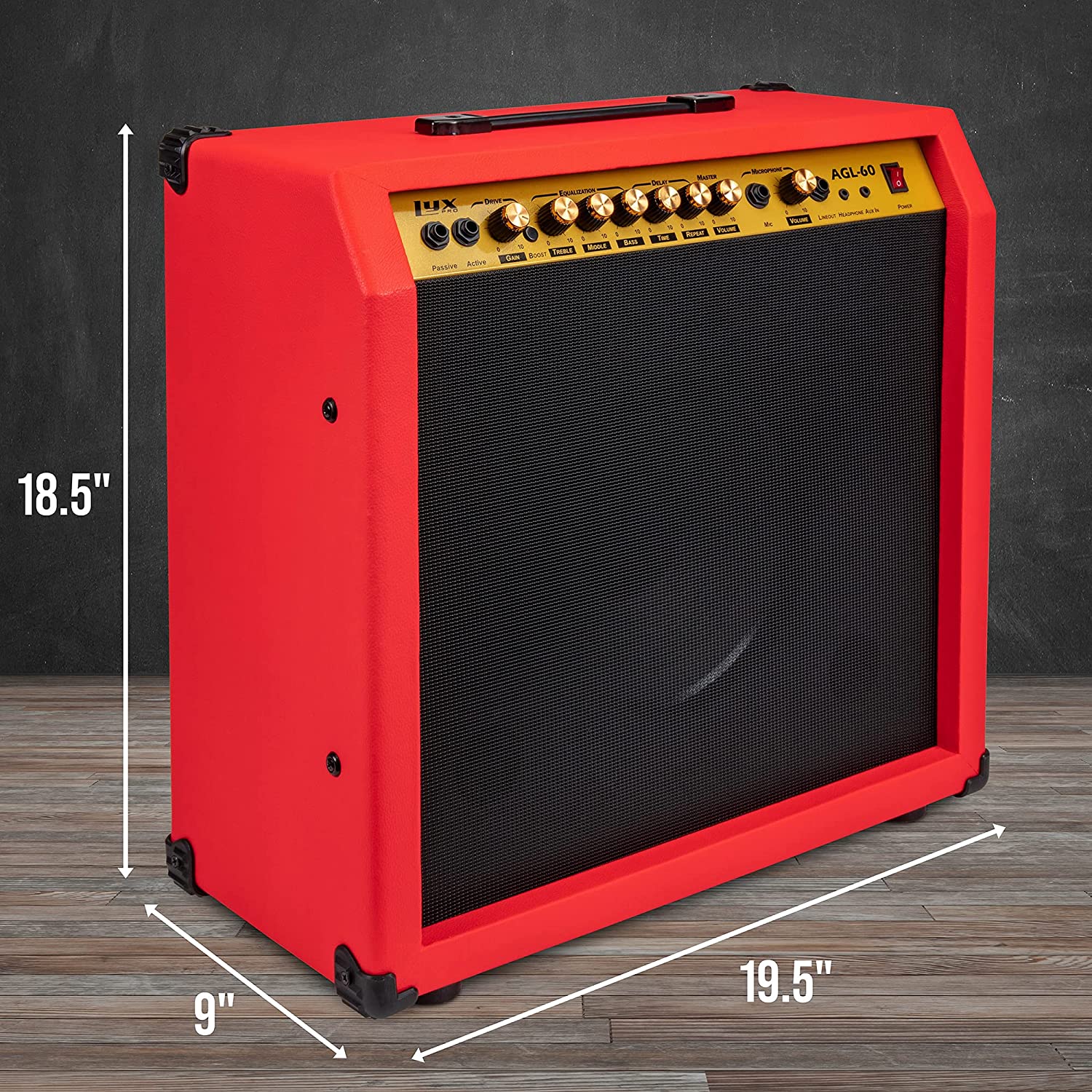 60 Watt Electric Guitar Amplifier | Combo Solid State Studio & Stage Amp with 10” 4-Ohm Speaker, Custom EQ Controls, Drive, Delay, ¼” Passive/Active/Microphone Inputs, Aux In & Headphone Jack - Image 24