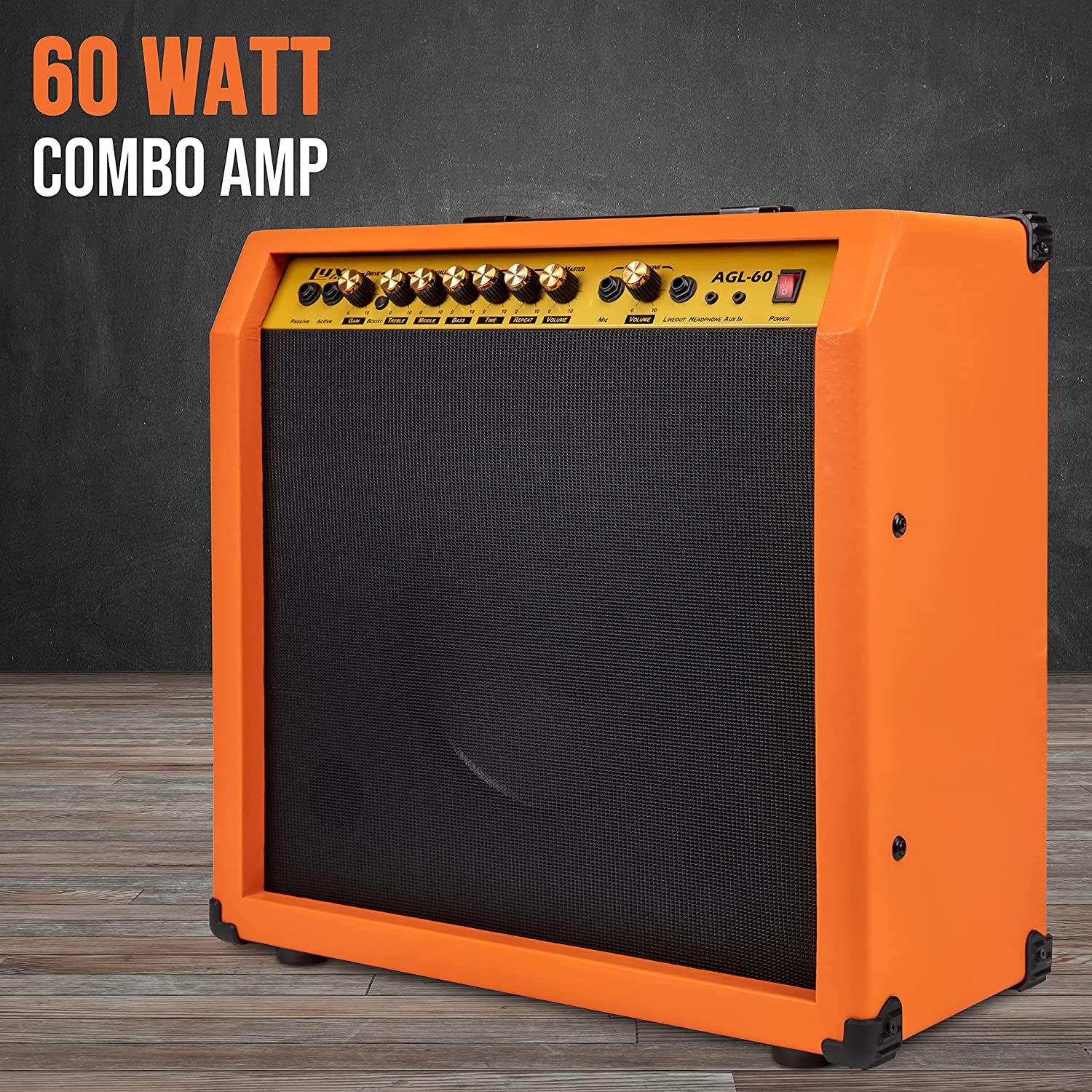 60 Watt Electric Guitar Amplifier | Combo Solid State Studio & Stage Amp with 10” 4-Ohm Speaker, Custom EQ Controls, Drive, Delay, ¼” Passive/Active/Microphone Inputs, Aux In & Headphone Jack - Image 27