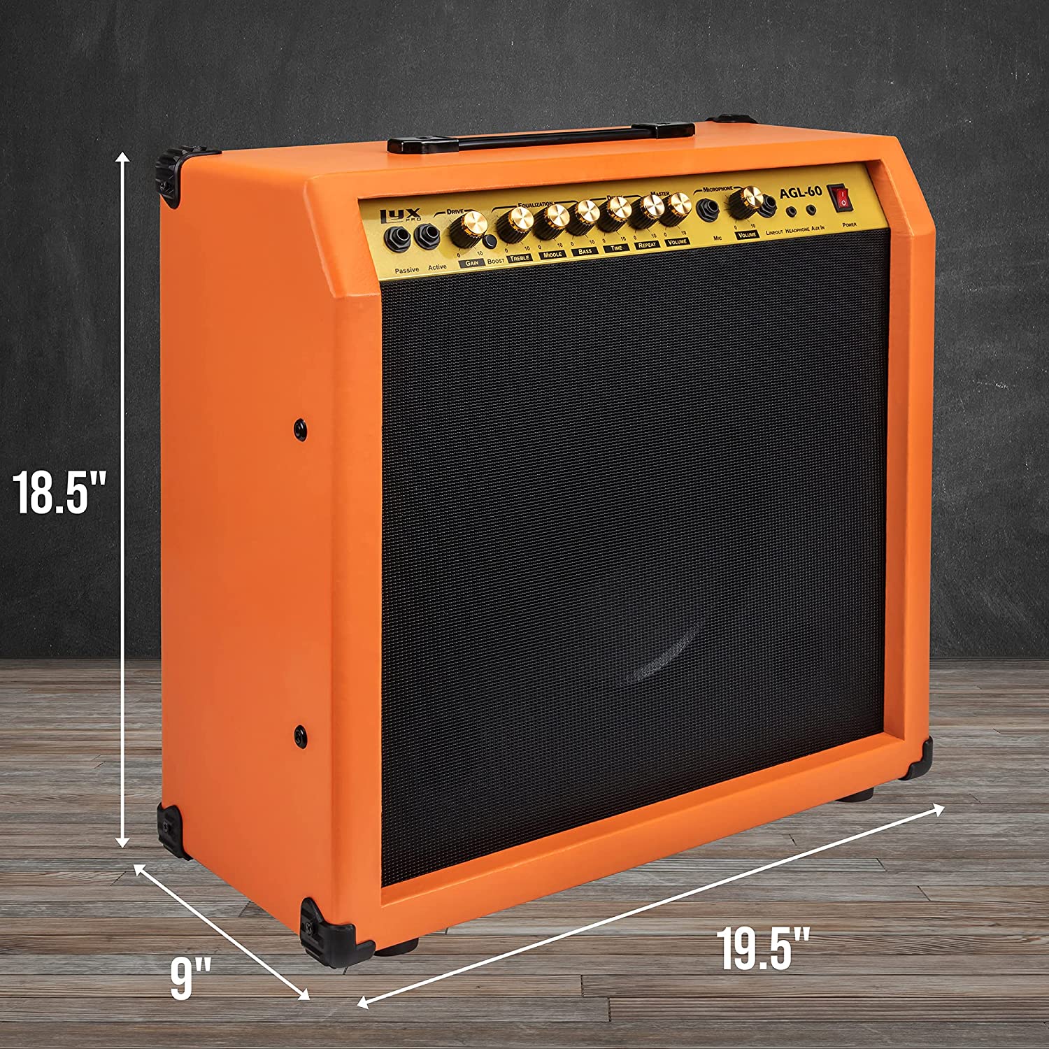 60 Watt Electric Guitar Amplifier | Combo Solid State Studio & Stage Amp with 10” 4-Ohm Speaker, Custom EQ Controls, Drive, Delay, ¼” Passive/Active/Microphone Inputs, Aux In & Headphone Jack - Image 29