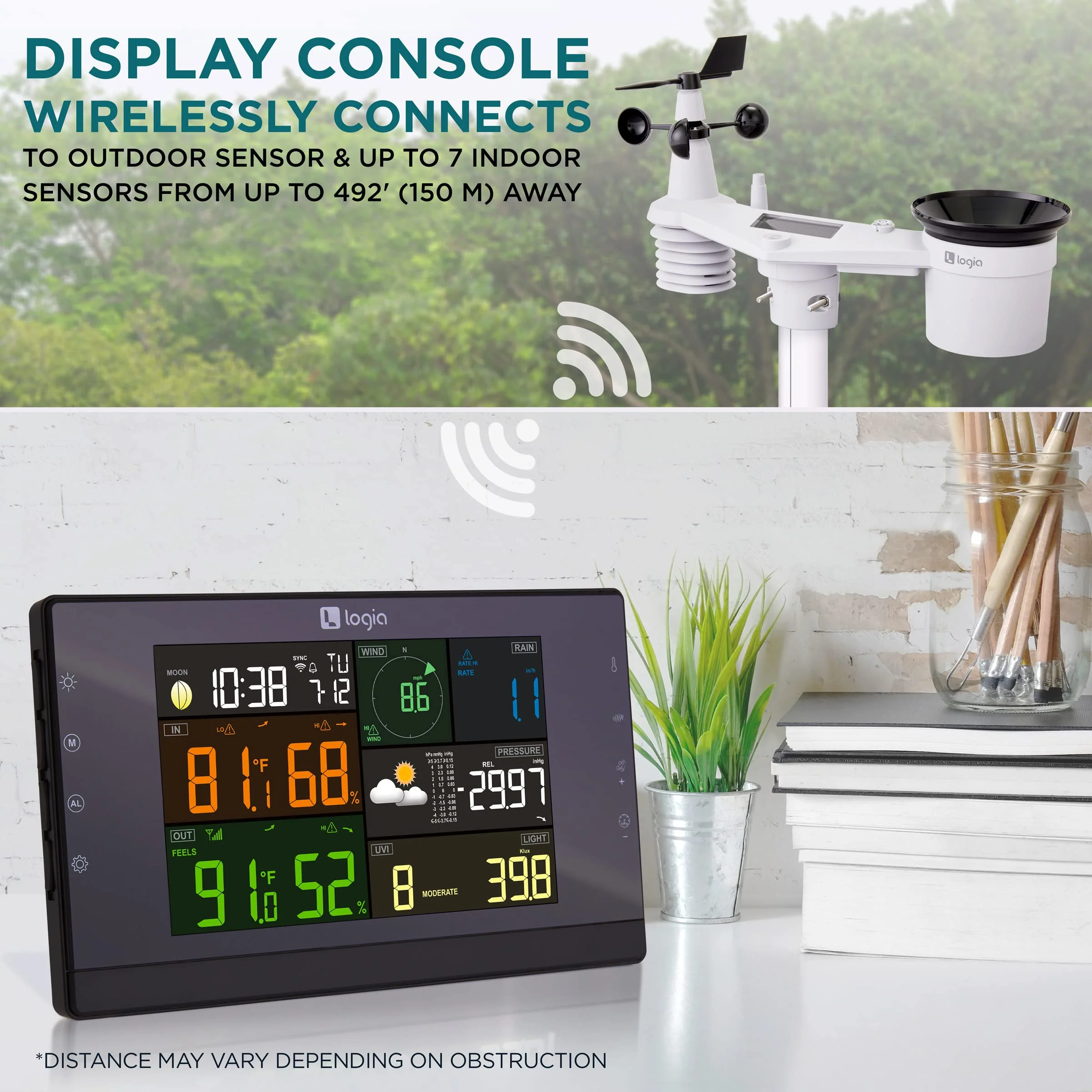 Logia 7-in-1 Wi-Fi Wireless Weather Station w/Solar, Indoor/Outdoor weather station w/Alarms & More - Image 4